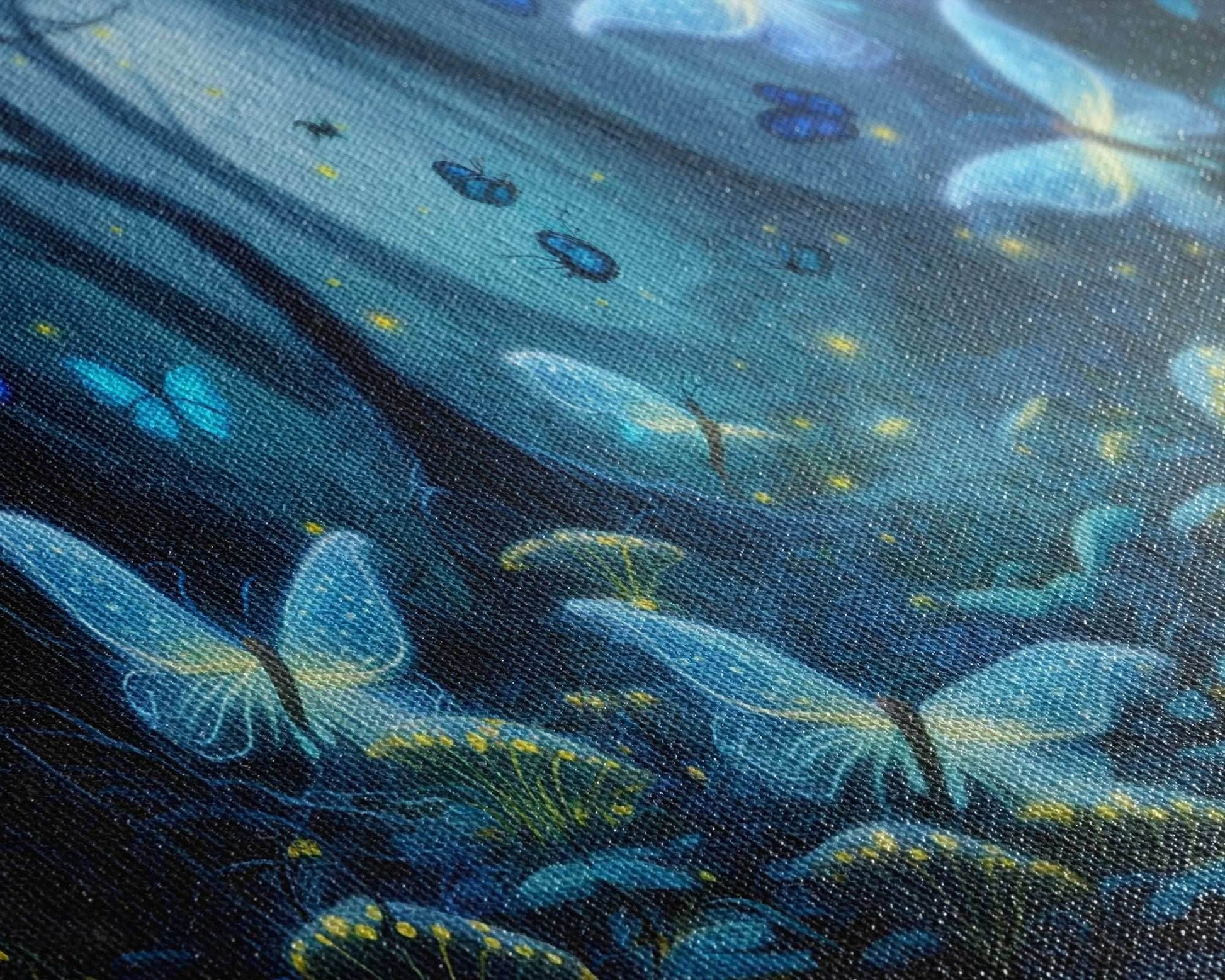 Magical Enchanted Fairy Forest, Fantasy Art, Framed Canvas Print, Bioluminescent Butterflies in an Enchanted Forest, Glowing Art - 10x20 Inches / Gallery Wrap Canvas - Ready To Hang
