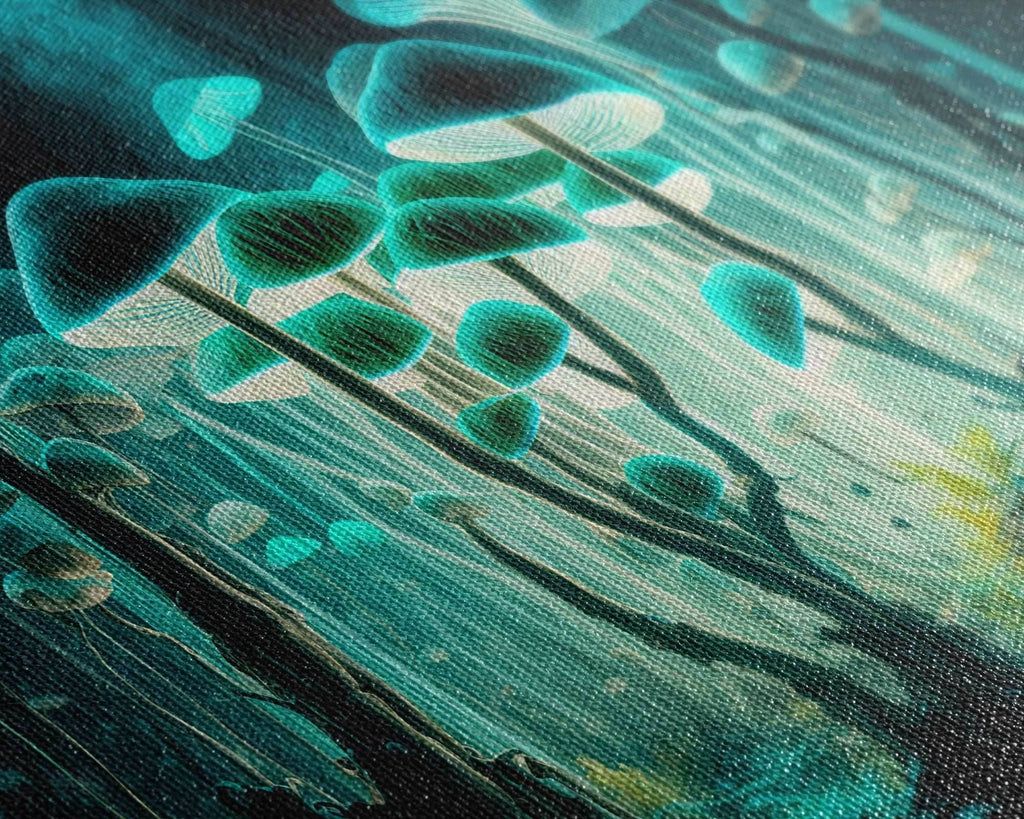The Forest Floor, Framed Canvas Print, Glowing Mushrooms, Bioluminescent Mushroom Art, Color fantasy wall art - 10x20 Inches / Gallery Wrap Canvas - Ready To Hang