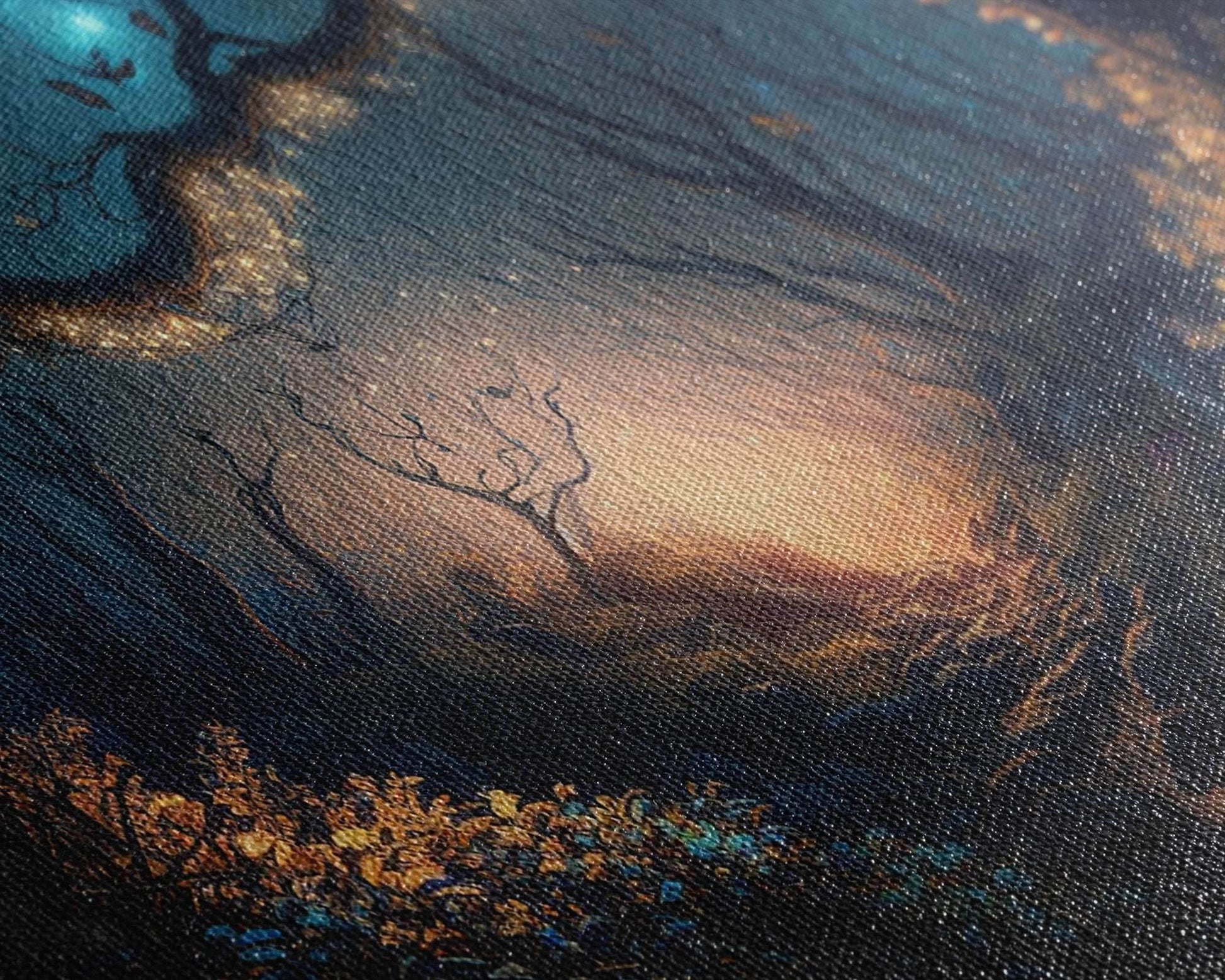 Wreath of Fireflies, Beautiful Fantasy Art, Framed Canvas Print, Moonlit Forest Floor Fantasy Concept Art - 10x20 Inches / Gallery Wrap Canvas - Ready To Hang