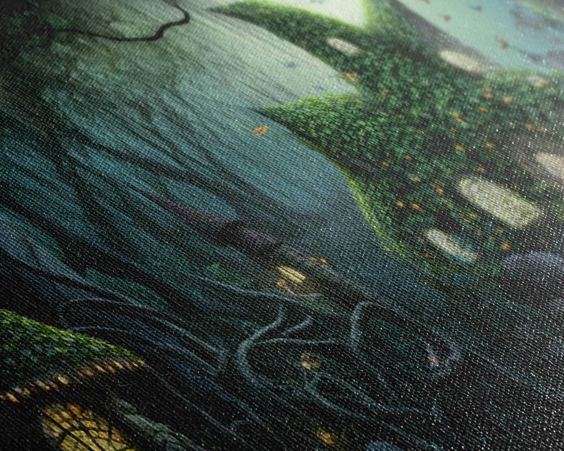 Gnome City, Wall Art, Fantasy Canvas Print, Framed Art, Tiny Gnome Houses On The Forest Floor - 10x20 Inches / Gallery Wrap Canvas - Ready To Hang