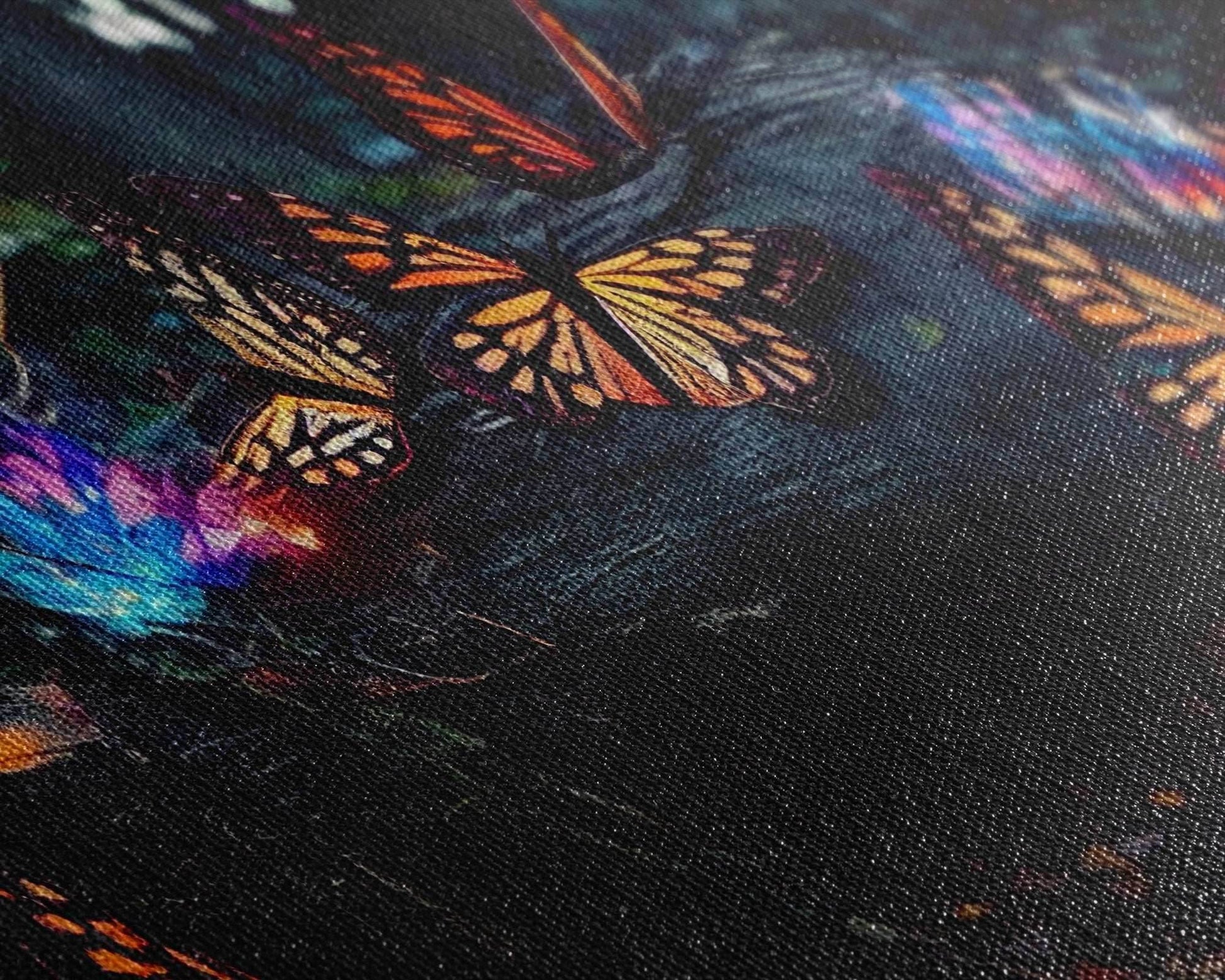 Glowing butterflies, fantasy forest wall art, framed canvas print, mother's day, mom gift, monarch butterflies - 10x20 Inches / Gallery Wrap Canvas - Ready To Hang