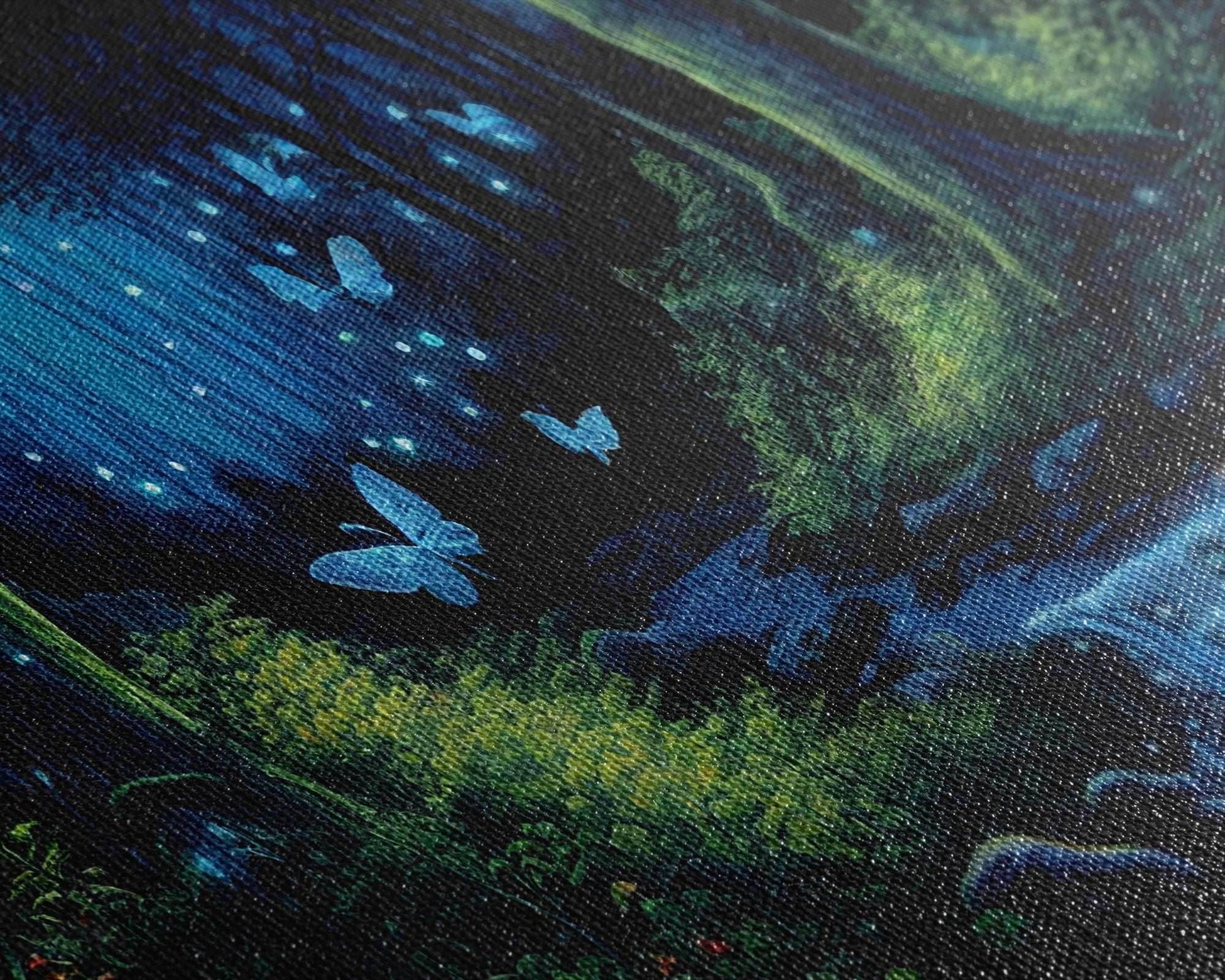 Enchanted Forest Painting, Fantasy Art, Fairy House, Fantasy, Woodland Decor, Woods, Forest, Fairy Forest with Blue Butterflies - 10x20 Inches / Gallery Wrap Canvas - Ready To Hang