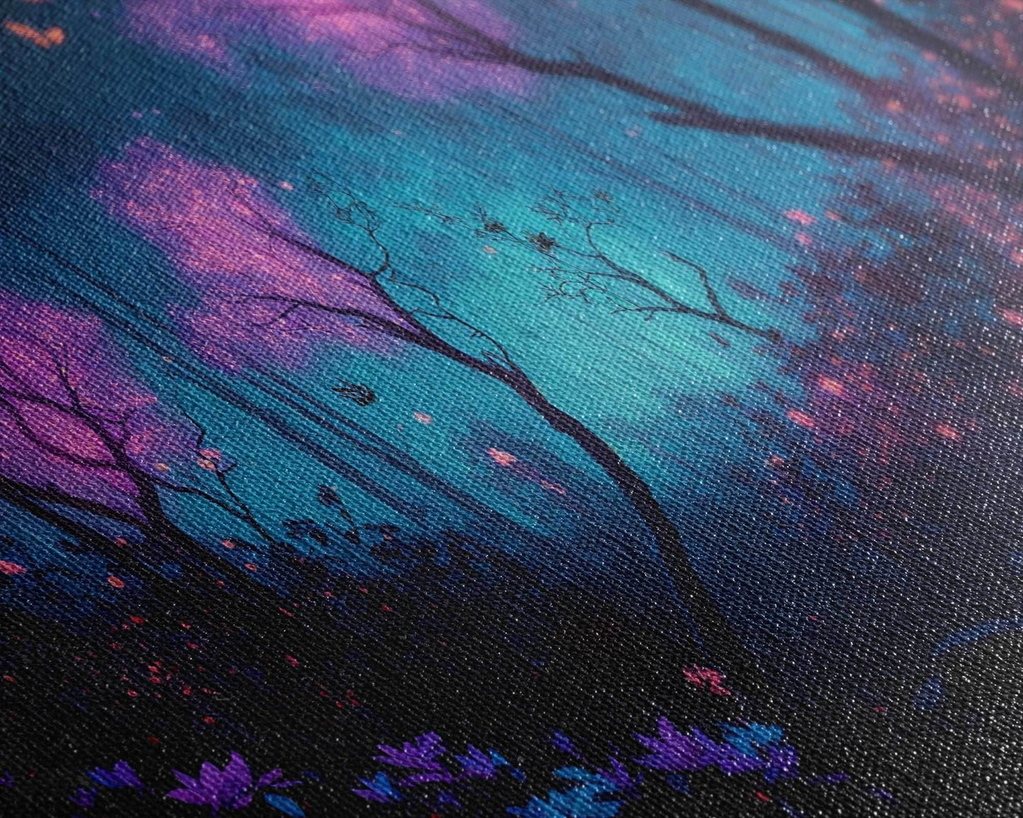 Beautiful forest canvas print Fantasy forest wall art Forest Painting, Framed Art, Glowing Butterflies - 10x20 Inches / Gallery Wrap Canvas - Ready To Hang