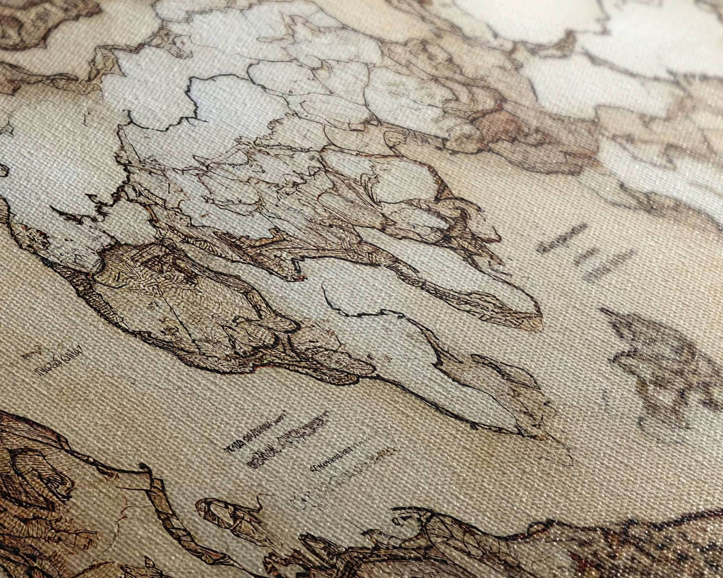 Abstract fantasy world map, canvas print, middle earth style, wall art for nerds like me - 10x20 Inches / Gallery Wrap Canvas - Ready To Hang