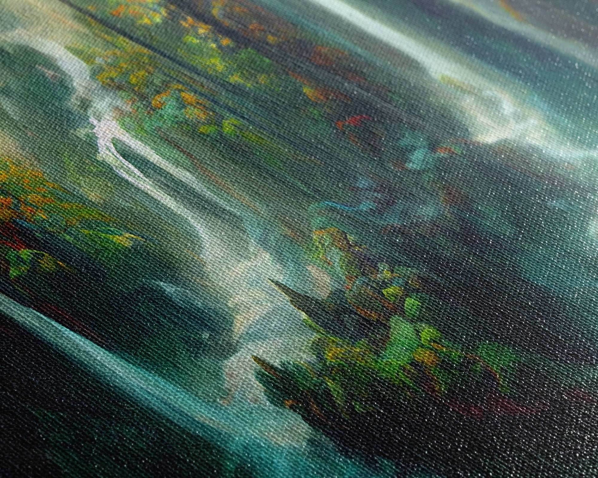 Waterfall wall art, canvas print, giclee, fantasy wall art, water color, nature wall decor, water landscape art, serenity art - 10x20 Inches / Gallery Wrap Canvas - Ready To Hang