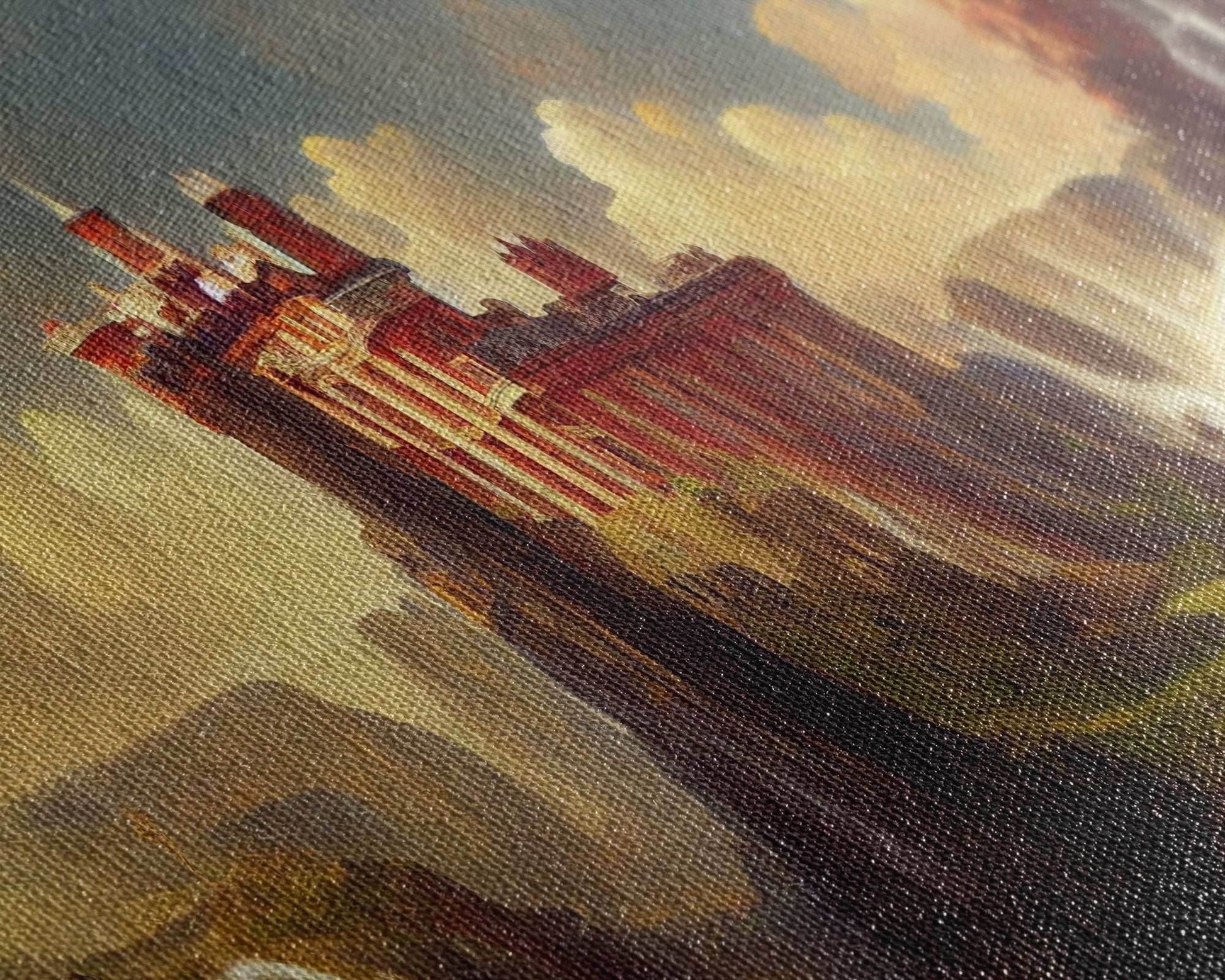 Fantasy wall art, canvas print, castle in the sky, castle atop mountains and waterfalls, watercolor - 10x20 Inches / Gallery Wrap Canvas - Ready To Hang