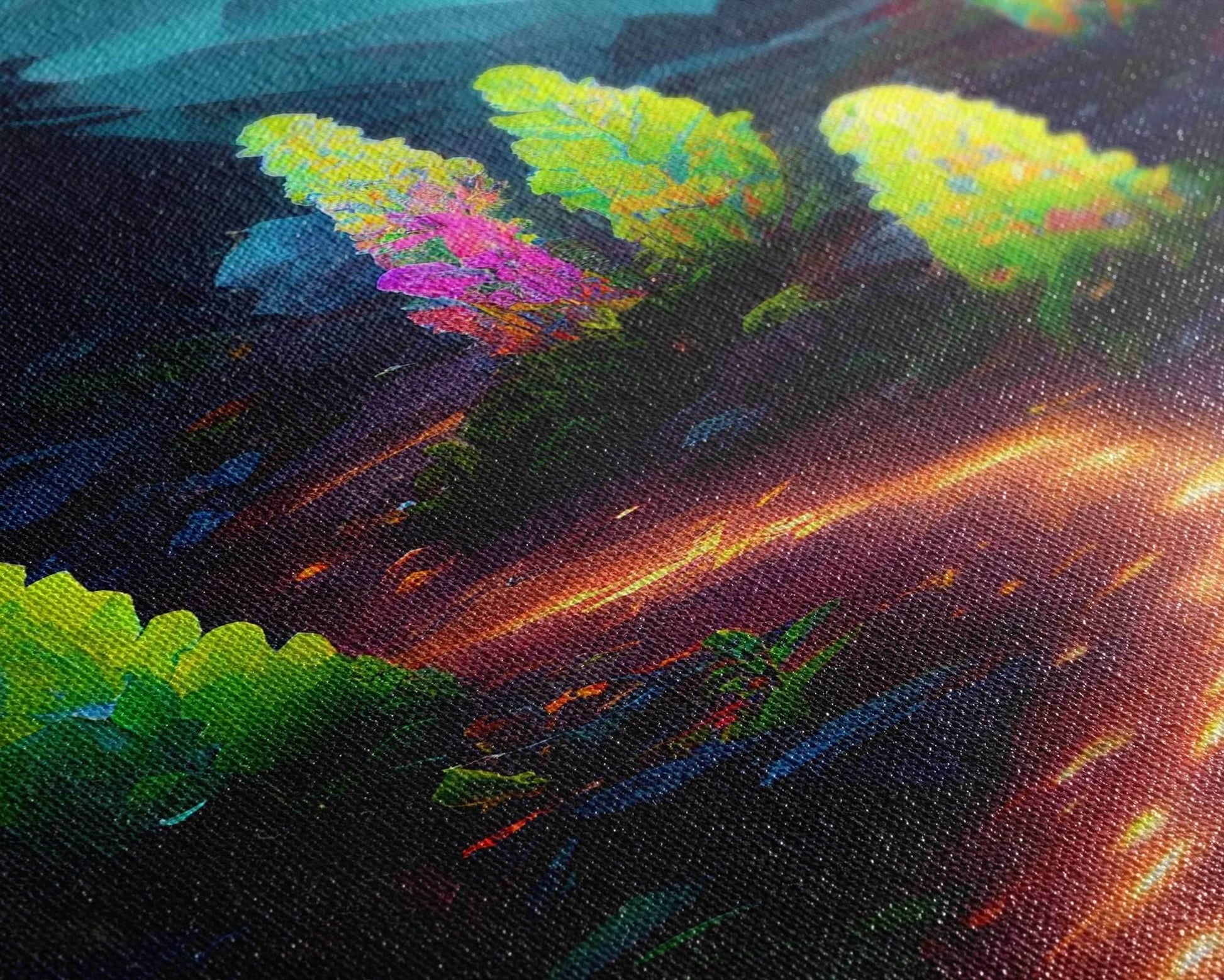 Magical forest canvas print, glowing mushroom art, fantasy forest wall art, gloomy dark home decor, luminescent forest trail wall art - 8x12 Inches / Gallery Wrap Canvas - Ready To Hang