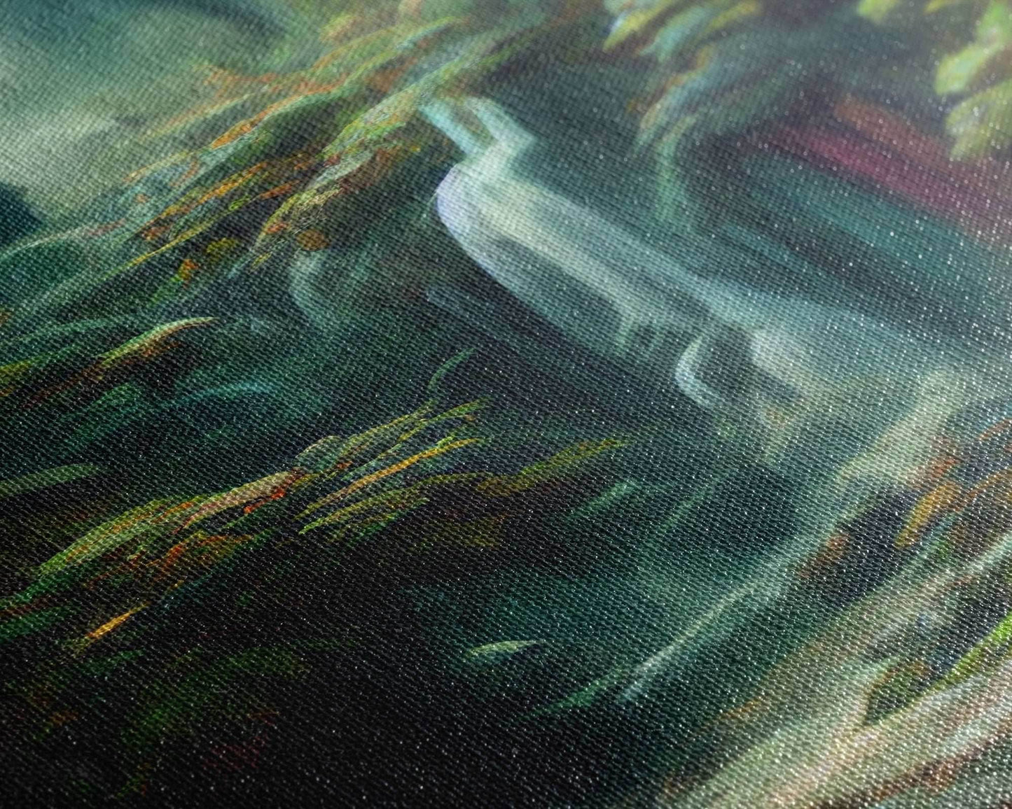 Waterfall in the forest canvas print, fantasy wall art, watercolor print, high fantasy, nature landscape living room wall art - 8x12 Inches / Gallery Wrap Canvas - Ready To Hang