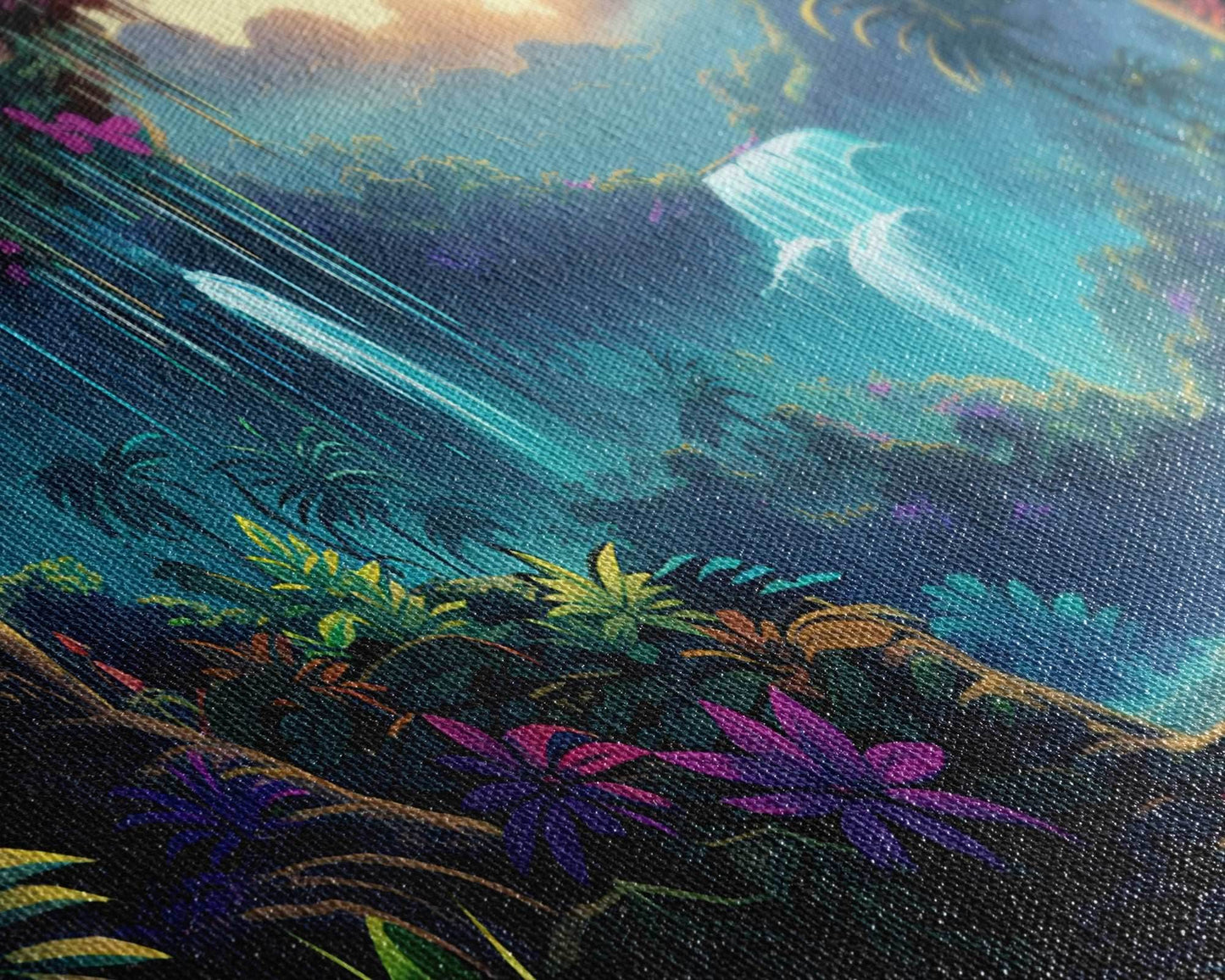 Fantasy Forest Wall Art, Waterfalls, Forest Wall Art, Trees Wall Print, Panoramic Art, Wall Art, Canvas Art, Landscape Art, Gaming Wall Art - 10x20 Inches / Gallery Wrap Canvas - Ready To Hang