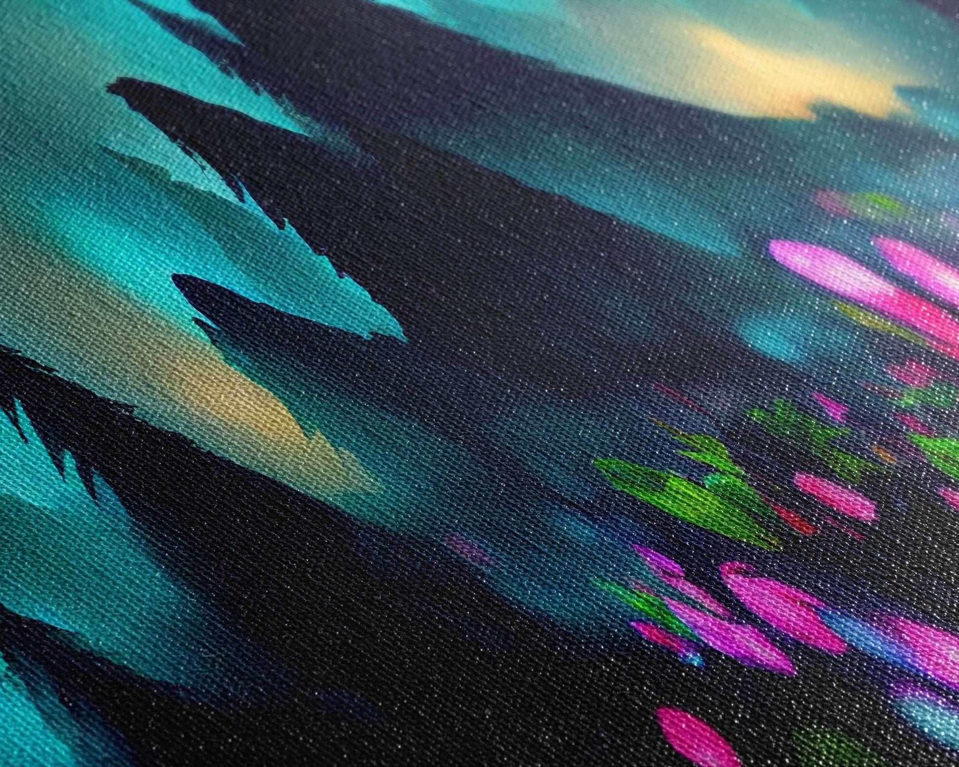 Luminescent trail in the forest, fantasy art, RPG concept art, canvas print, tiny worlds, glowing mushrooms out of focus, miniature worlds - 10x30 Inches / Gallery Wrap Canvas - Ready To Hang