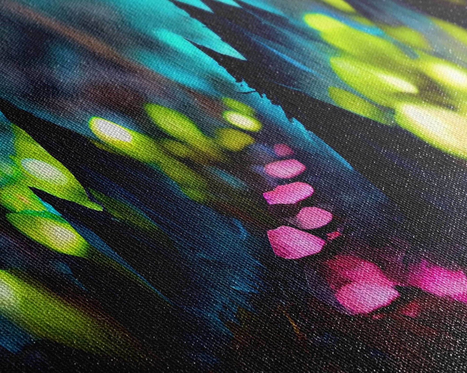 Luminescent trail in the forest, fantasy art, RPG concept art, tiny worlds, glowing mushrooms , Ready To Hang Canvas Print, Panoramic Art, - 10x30 Inches / Gallery Wrap Canvas - Ready To Hang