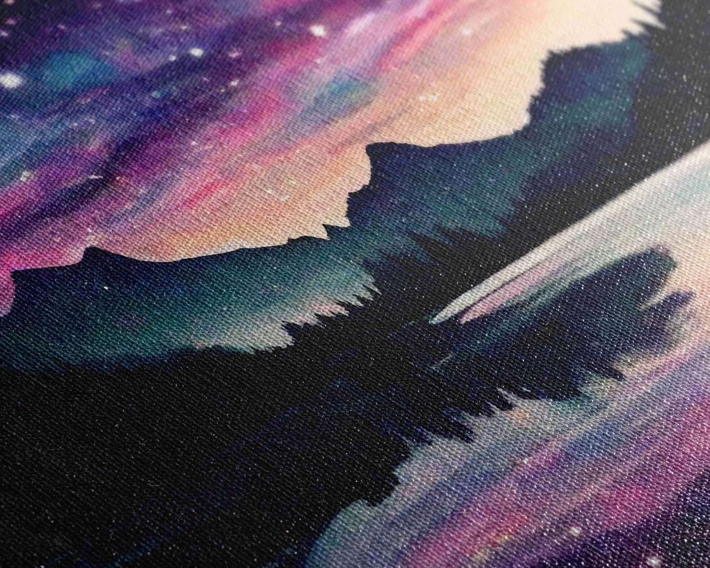 Fantasy Starry Night Magical Forest Landscape, 3 Piece Wall Art, Ready To Hang Canvas Print, Cool Unique Living Room Wall Art Decor - 8x12 In. - 3 Pieces / Stretched Canvas