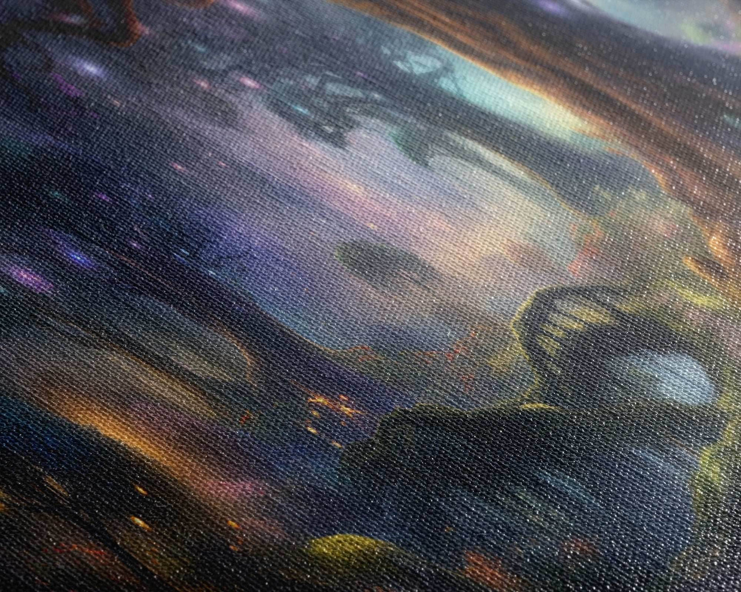 Spiritual Fantasy Forest Wall Art Print, Lanterns and Glowing Trees and Rivers, Fantasy Painting, Living Room Wall Art - 10x30 Inches / Gallery Wrap Canvas - Ready To Hang