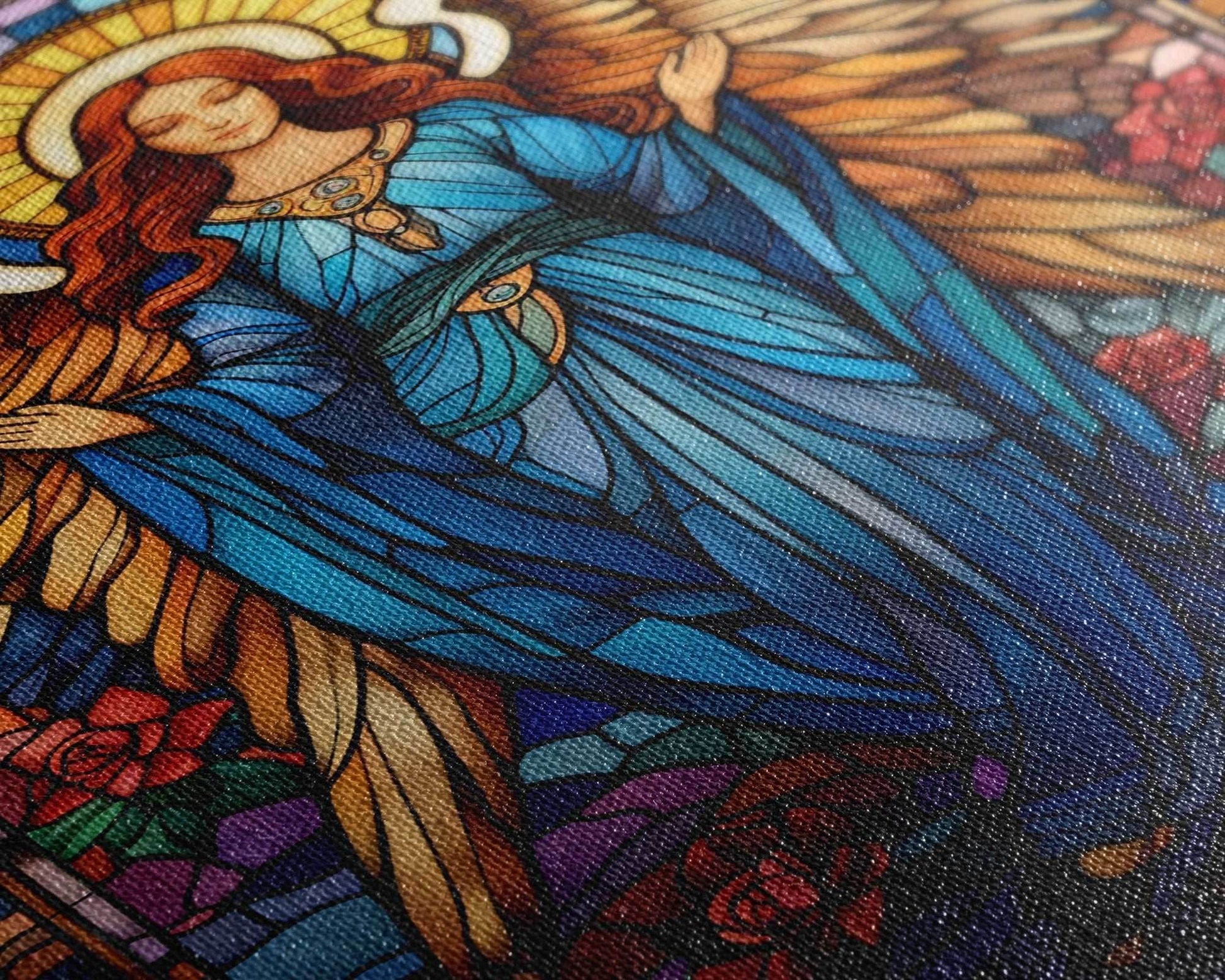 Angel, Fantasy Artwork Canvas Print, Wall Hanging, Portrait Art, Stained Glass Art, Mystical Wall Art, Tiny House Decor, Gift For Women - 8x12 Inches / Gallery Wrap Canvas - Ready To Hang
