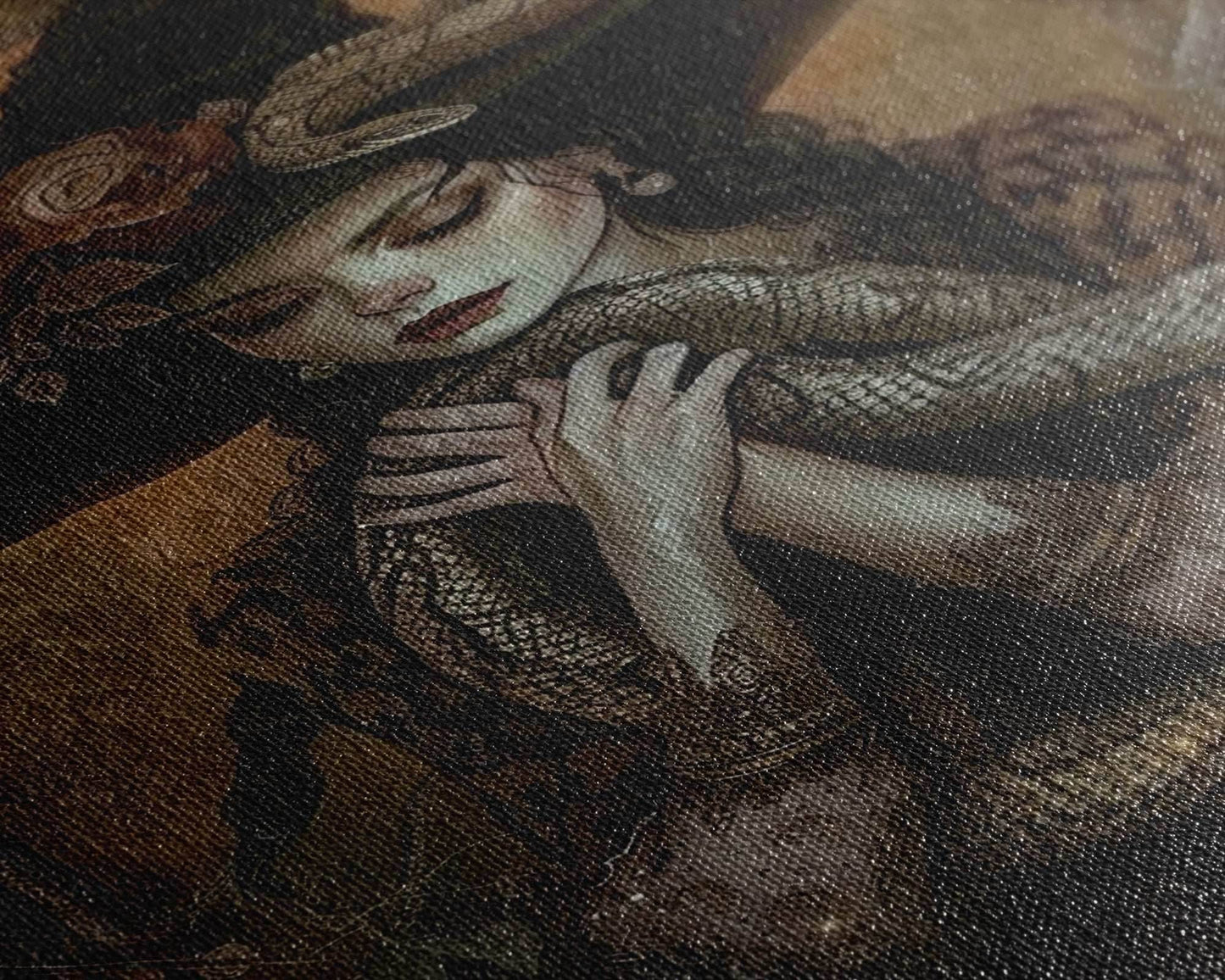 Mysterious Witch Holding Snake, Framed Canvas Print, Gothic Witch Art, Dark Fantasy Decor, Witch and Serpent, Halloween Accessories - 8x12 Inches / Gallery Wrap Canvas - Ready To Hang
