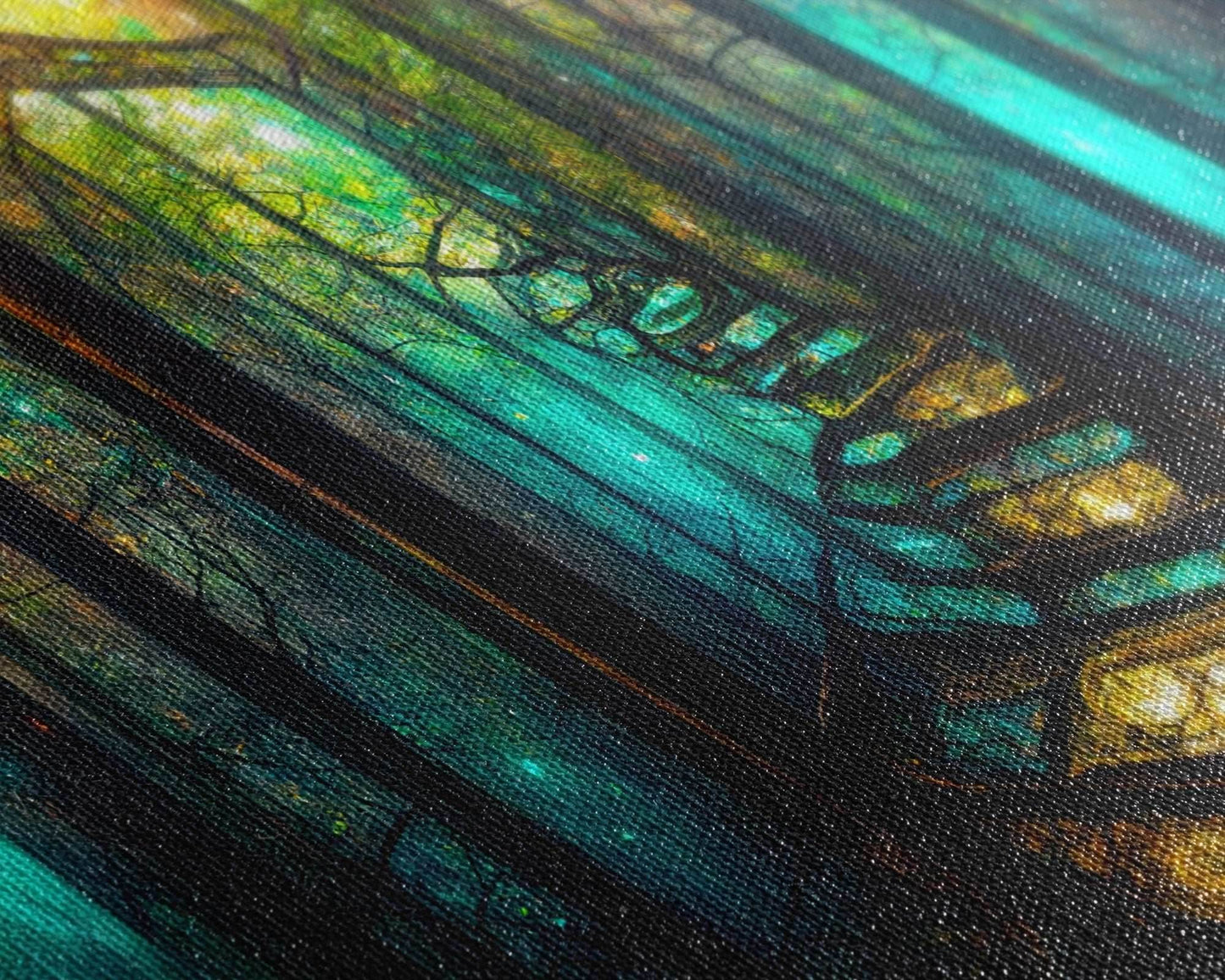 Fantasy wall art, canvas print, magical forest, fantasy landscape art, ready to hang wall art, bioluminescent glowing fantasy wall decor - 10x20 Inches / Gallery Wrap Canvas - Ready To Hang