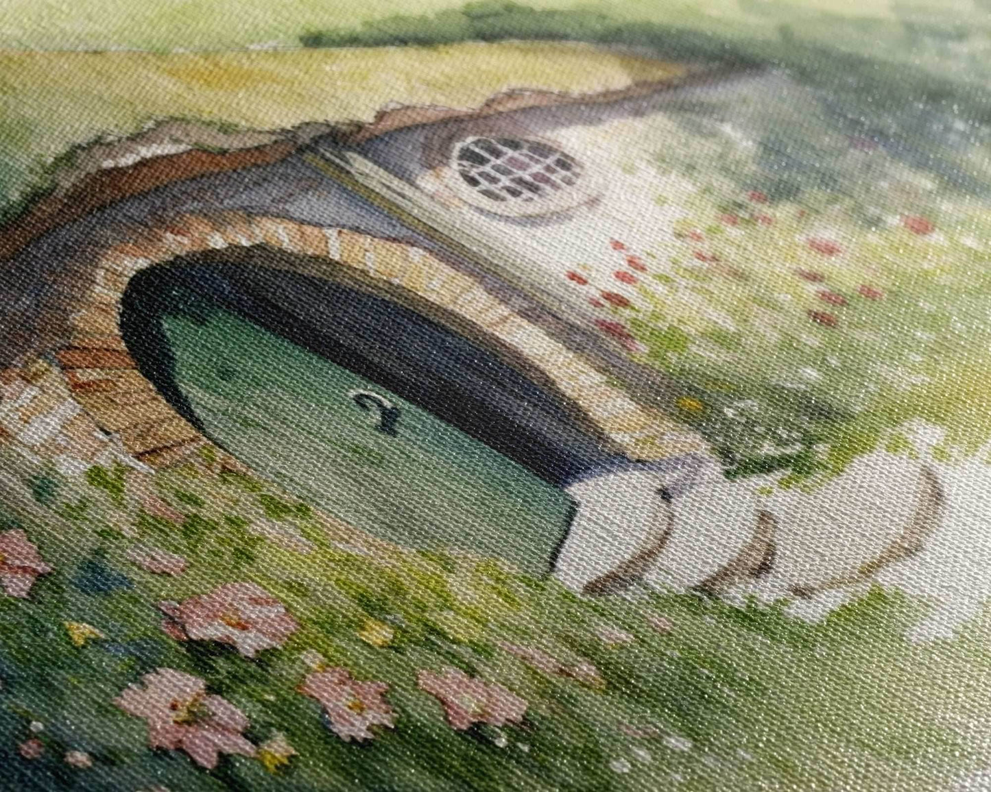 The Shire Oil Painting Print, Framed Wall Art, Hobbitcore Decor, Hobbit Hole Landscape Painting Print, Rings, Fantasy Painting - 8x12 Inches / Gallery Wrap Canvas - Ready To Hang