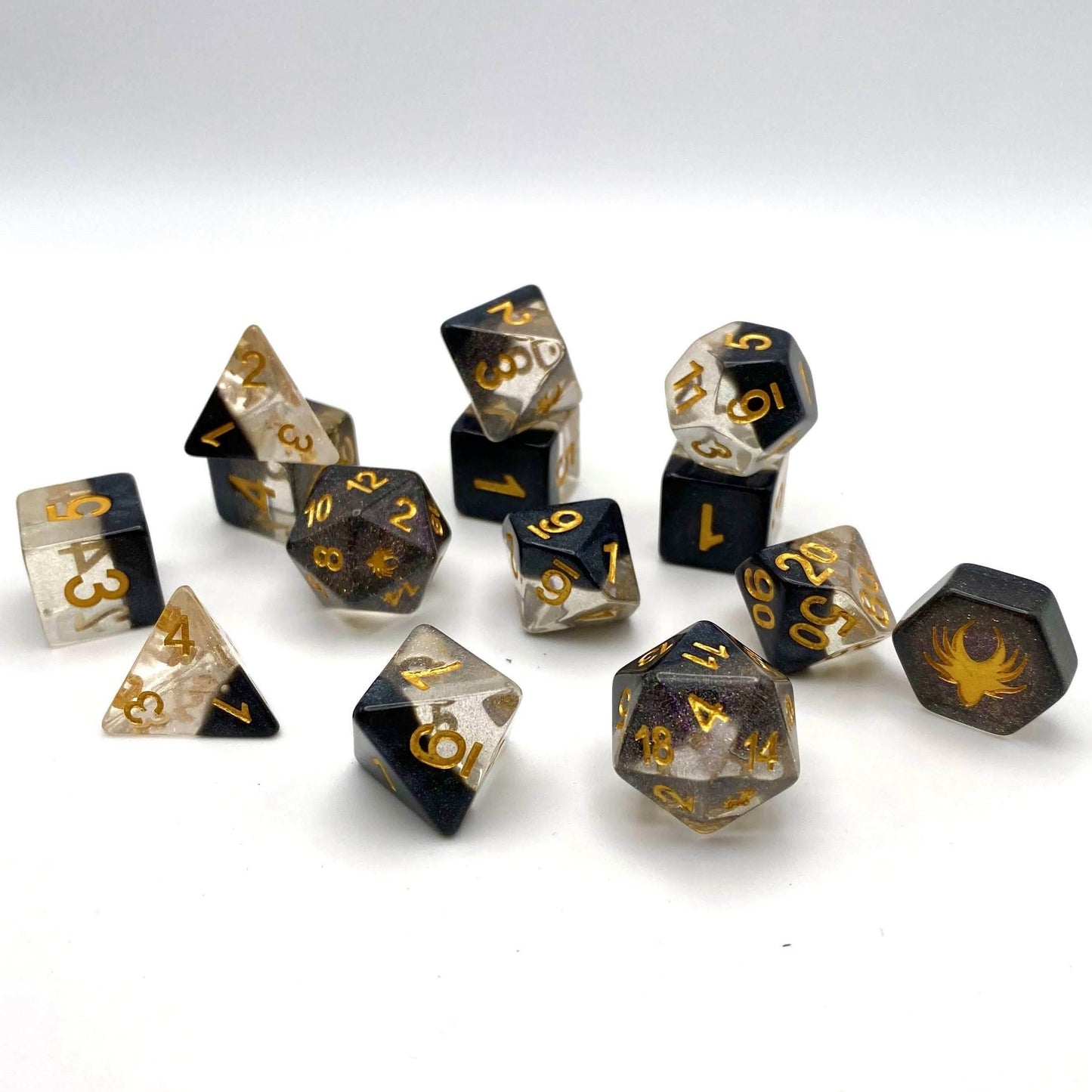 Ascending Shadow - 14 Piece DnD Dice Set | Acrylic RPG Gaming Dice - 
