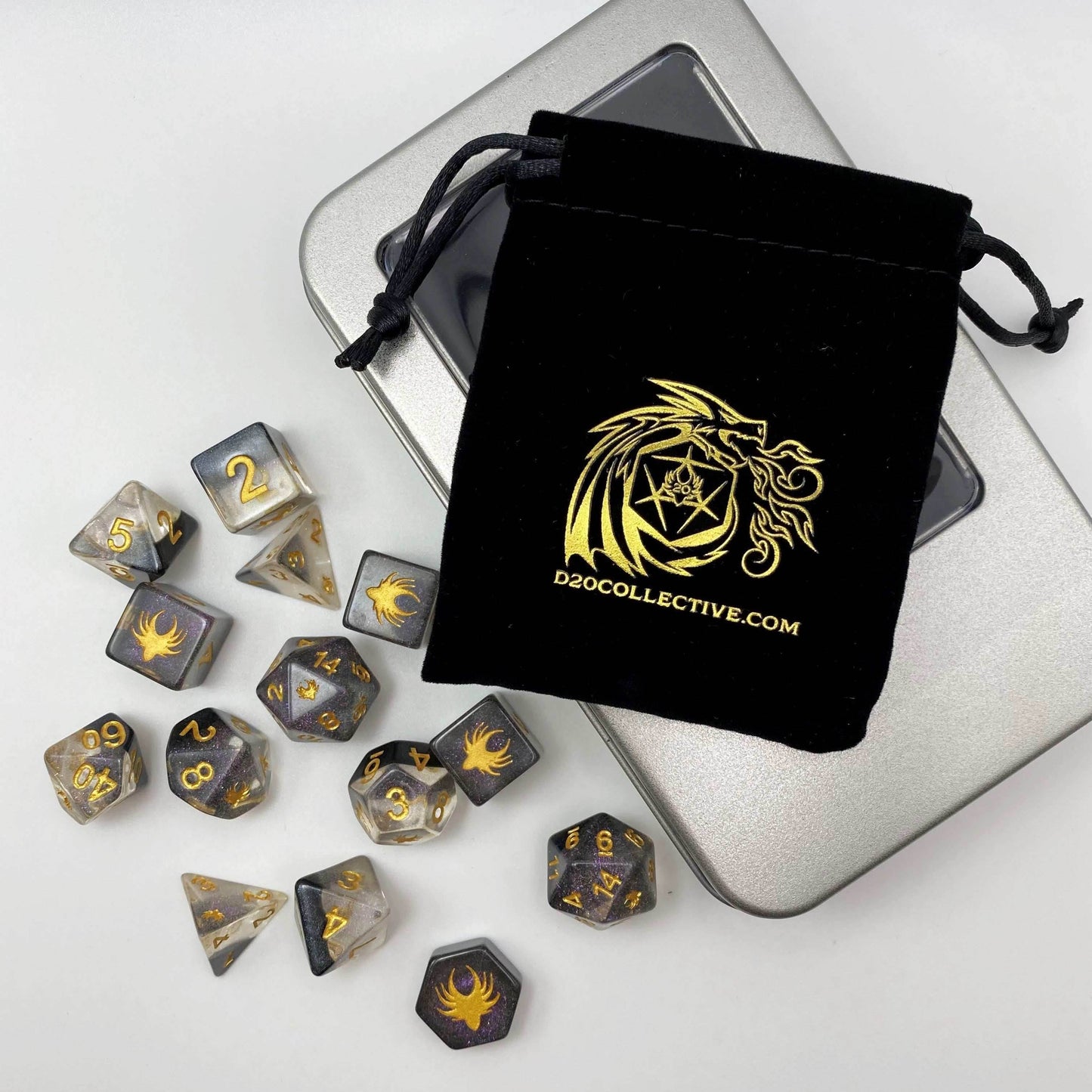Ascending Shadow - 14 Piece DnD Dice Set | Acrylic RPG Gaming Dice - 