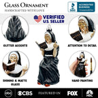 (Pre-Order) Eccentric Gothic Smoking Nun Glass Ornament, Unique Halloween and Emo Home Decor