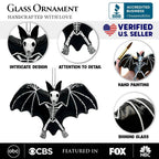 Gothic Bat Skeleton Handcrafted Glass Ornament, Horror Tree Halloween Decor - 