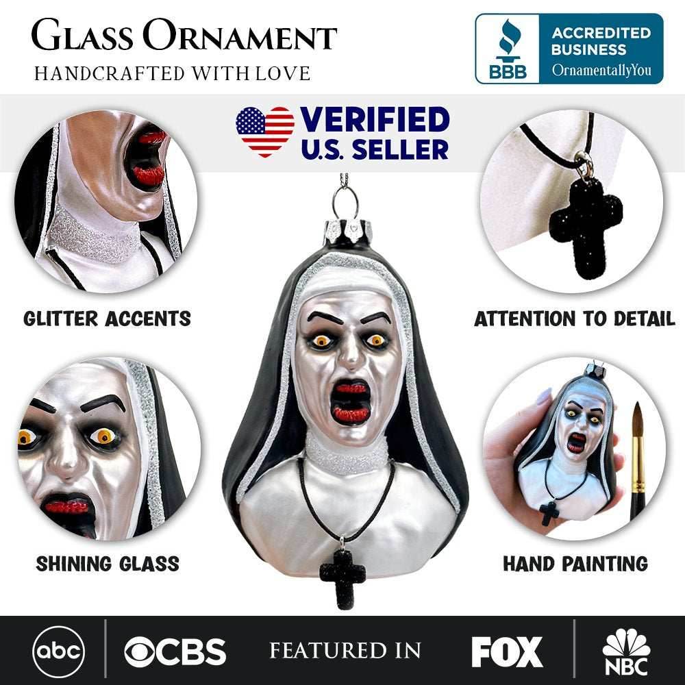 Spooky Decor Creepy Nun Themed Glass Ornament, Halloween Gothic Horror Tree Decoration - 