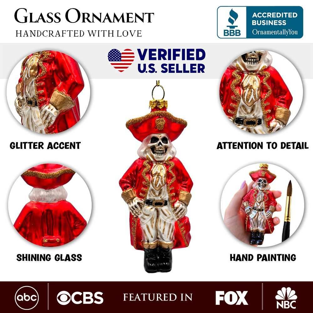 Spooky Pirate of the High Seas Glass Ornament, Creepy Halloween Tree Decoration - 