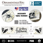 Elegant 72" Gothic Jacquard Table Runner, Halloween Tablecloth with Spider Webs and Black Ravens