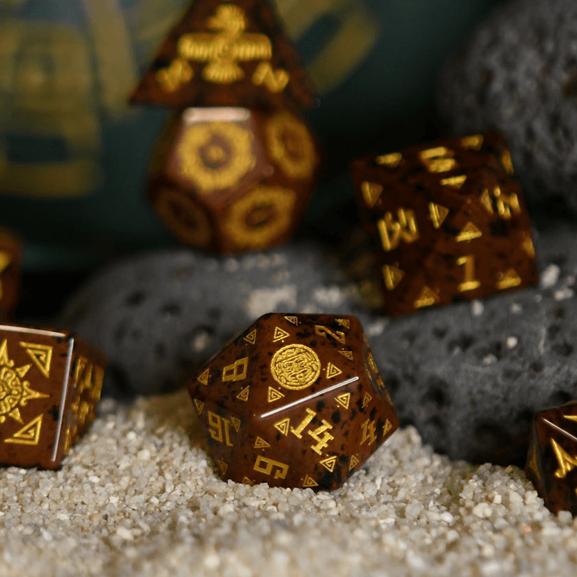 Aztec Mahogany Obsidian Stone Dice Set - Dice Around the World Collection - 