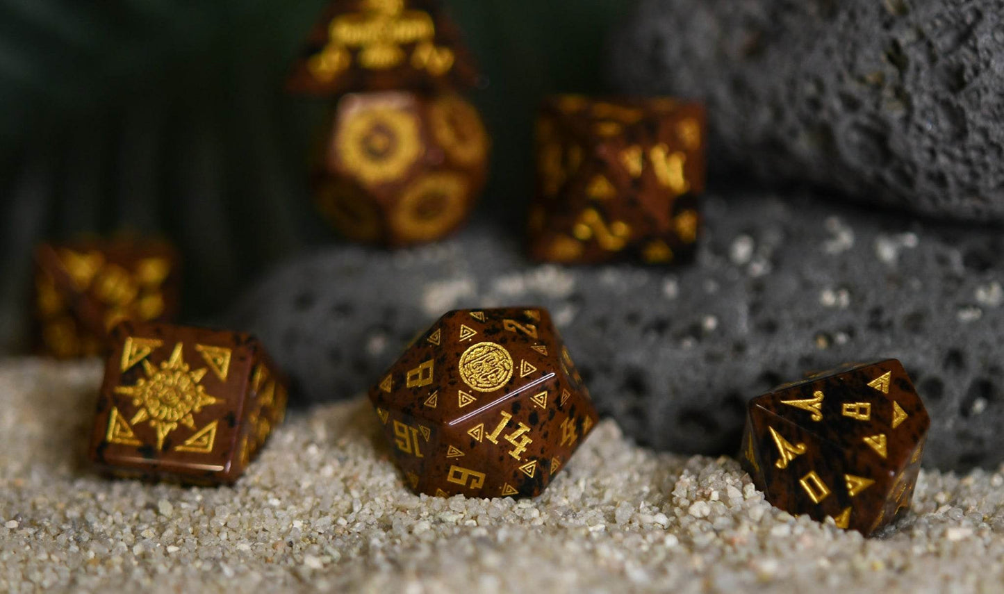 Aztec Mahogany Obsidian Stone Dice Set - Dice Around the World Collection - 