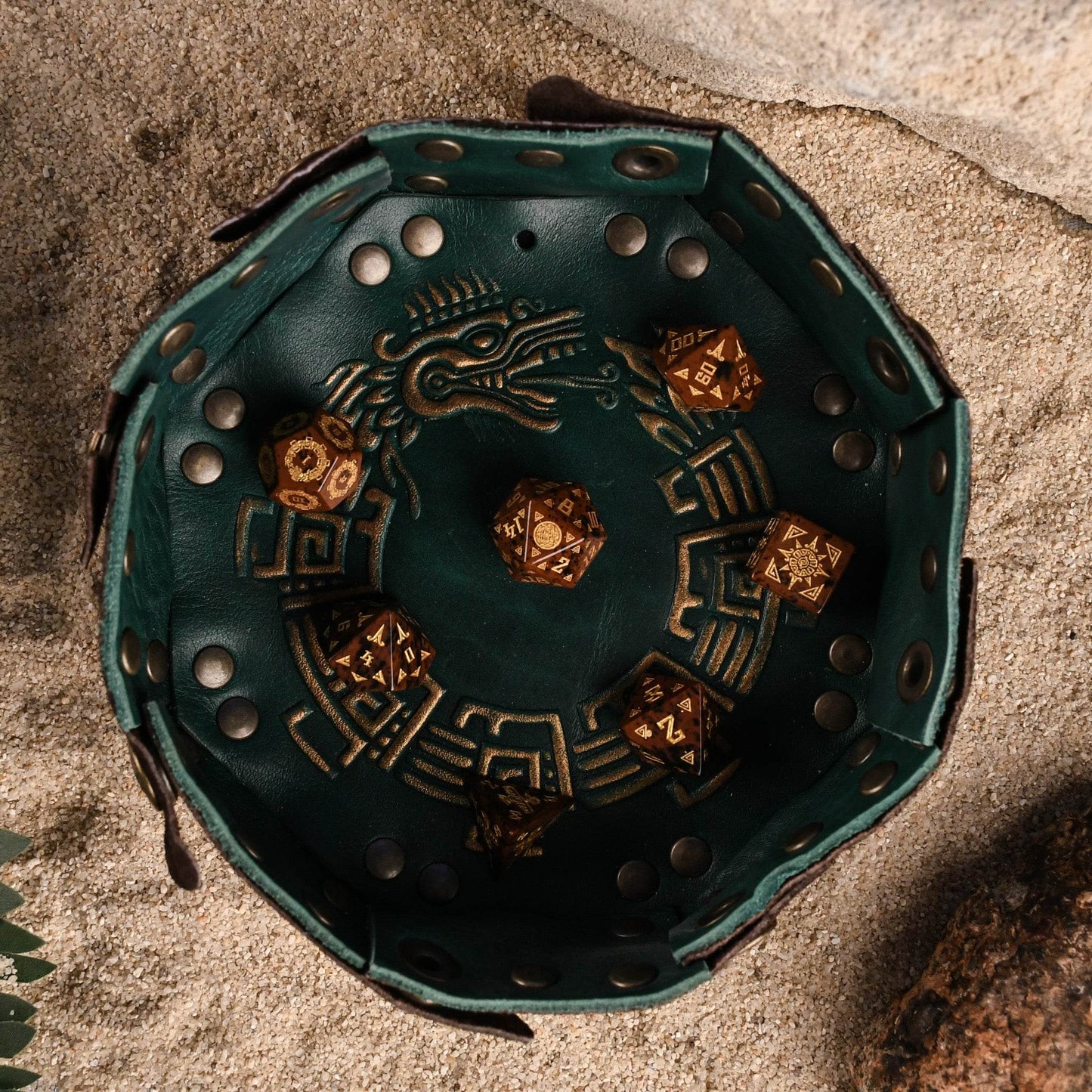 Aztec Mahogany Obsidian Stone Dice Set - Dice Around the World Collection - 