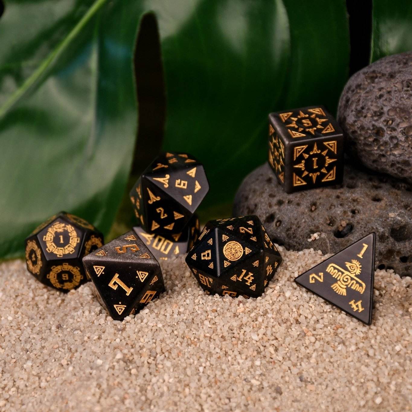 Aztec Silver Sheen Obsidian Stone Dice Set - Dice Around the World Collection 'PRE-ORDER | SPRING EVENT DEAL' - 