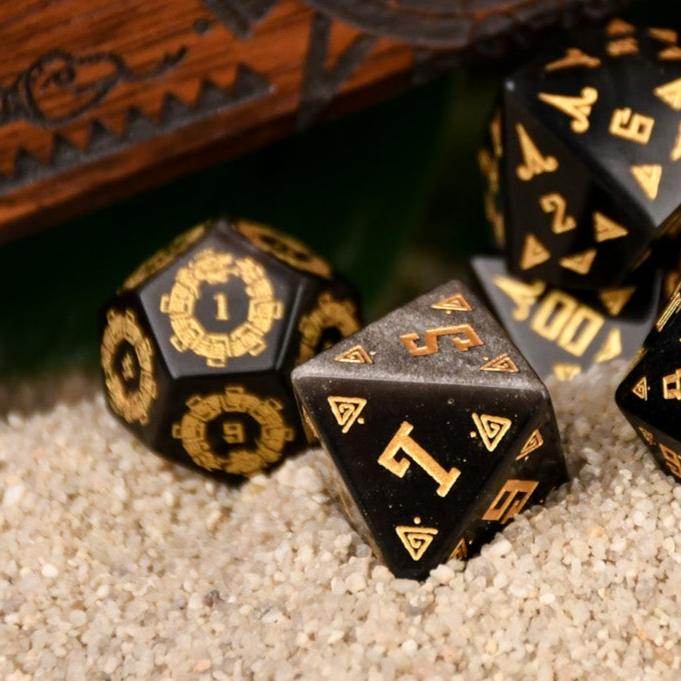 Aztec Silver Sheen Obsidian Stone Dice Set - Dice Around the World Collection 'PRE-ORDER | SPRING EVENT DEAL' - 