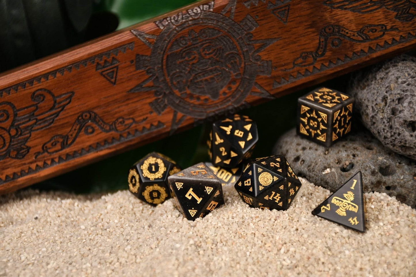 Aztec Silver Sheen Obsidian Stone Dice Set - Dice Around the World Collection 'PRE-ORDER | SPRING EVENT DEAL' - 