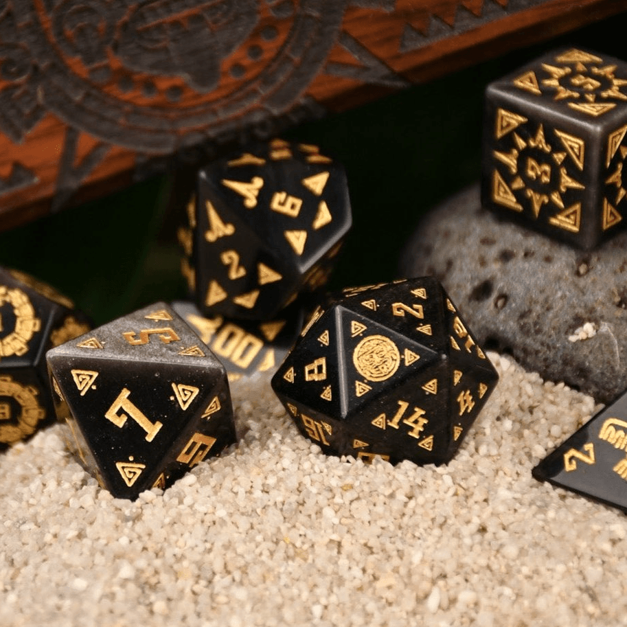 Aztec Silver Sheen Obsidian Stone Dice Set - Dice Around the World Collection 'PRE-ORDER | SPRING EVENT DEAL' - 