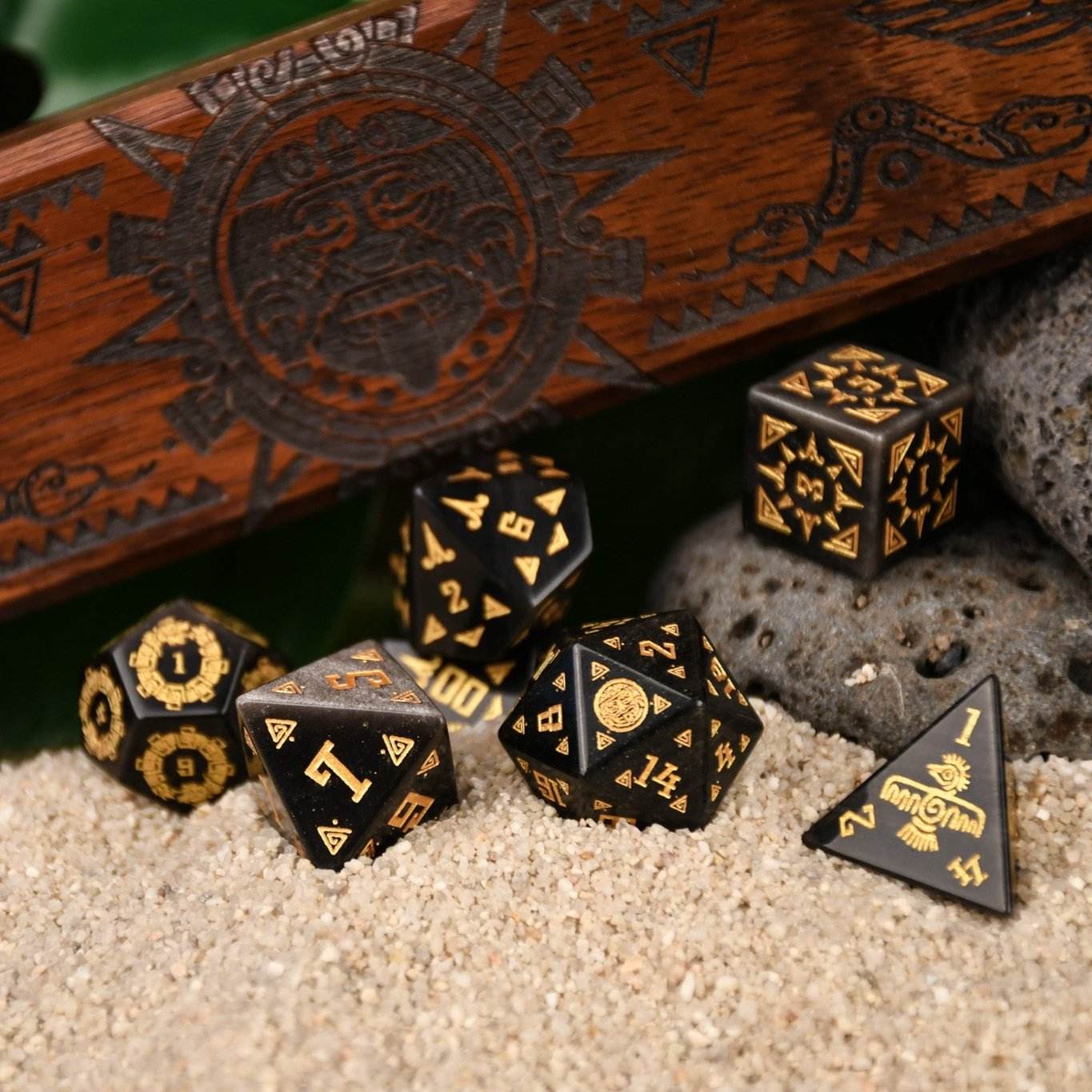 Aztec Silver Sheen Obsidian Stone Dice Set - Dice Around the World Collection 'PRE-ORDER | SPRING EVENT DEAL' - 