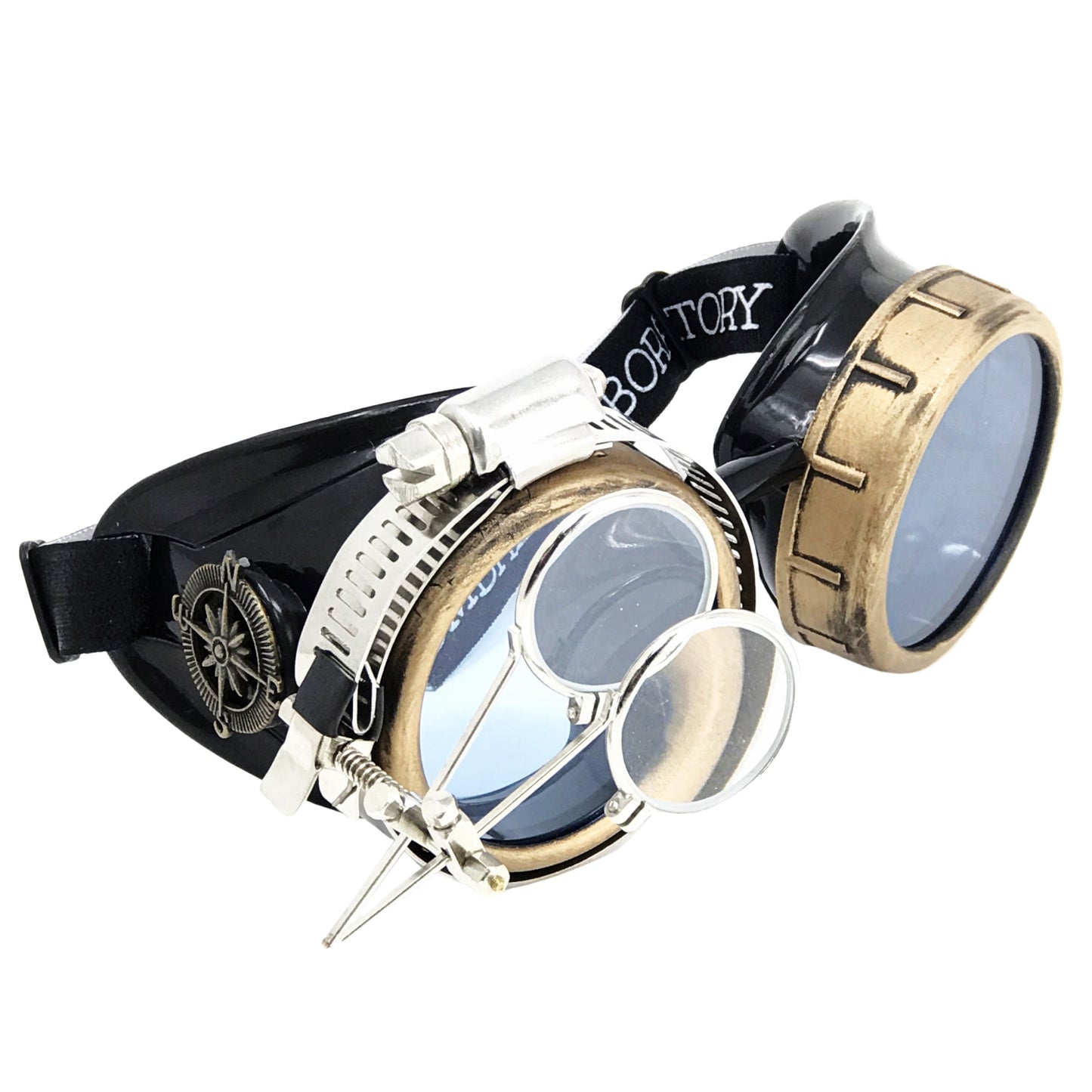 Steampunk Goggles with magnifying loupes UV glow neon orange lenses