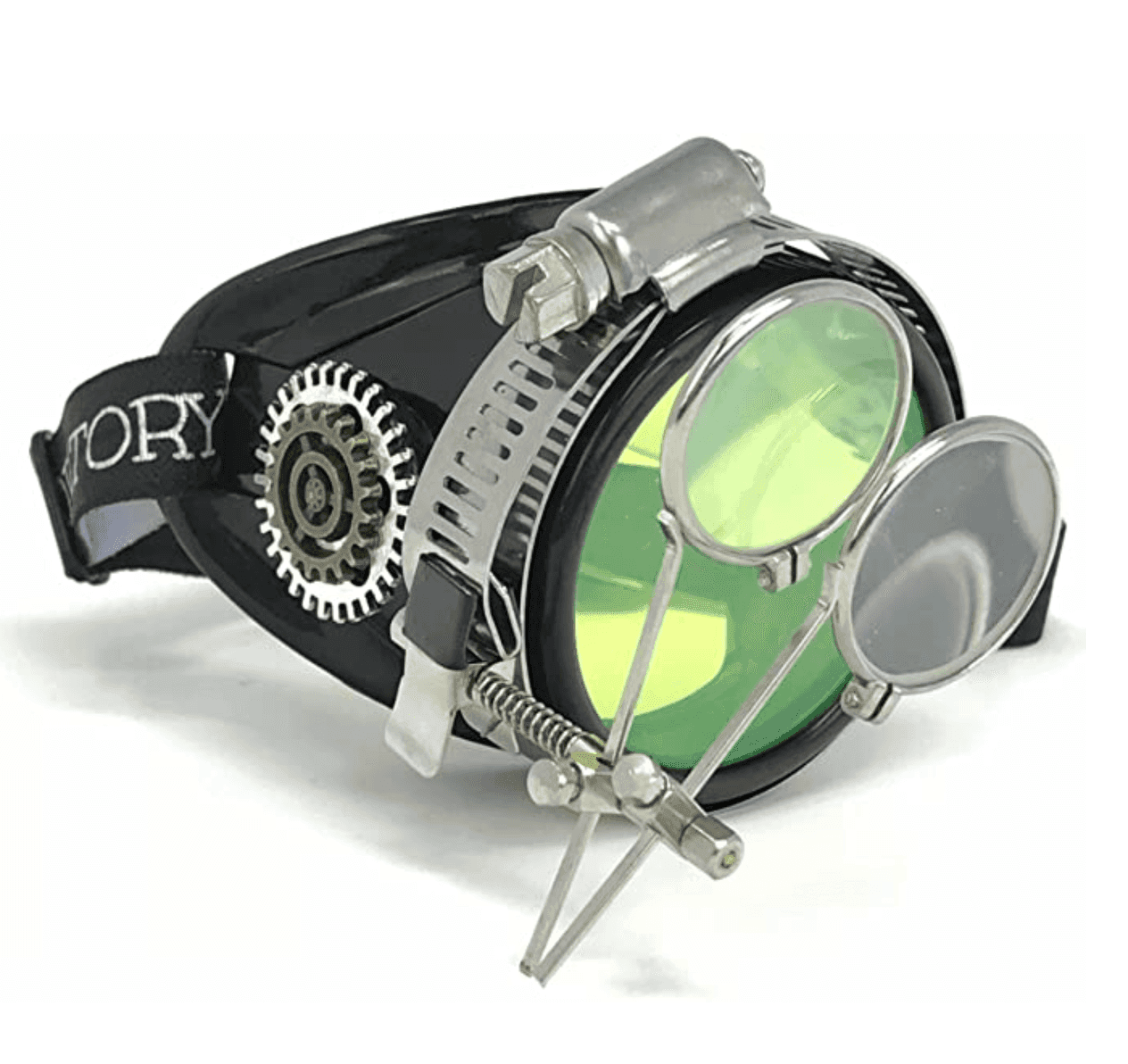 Pastel goth pirate eyepatch monocle Rave goggle with magnifying eye loupes - lime green