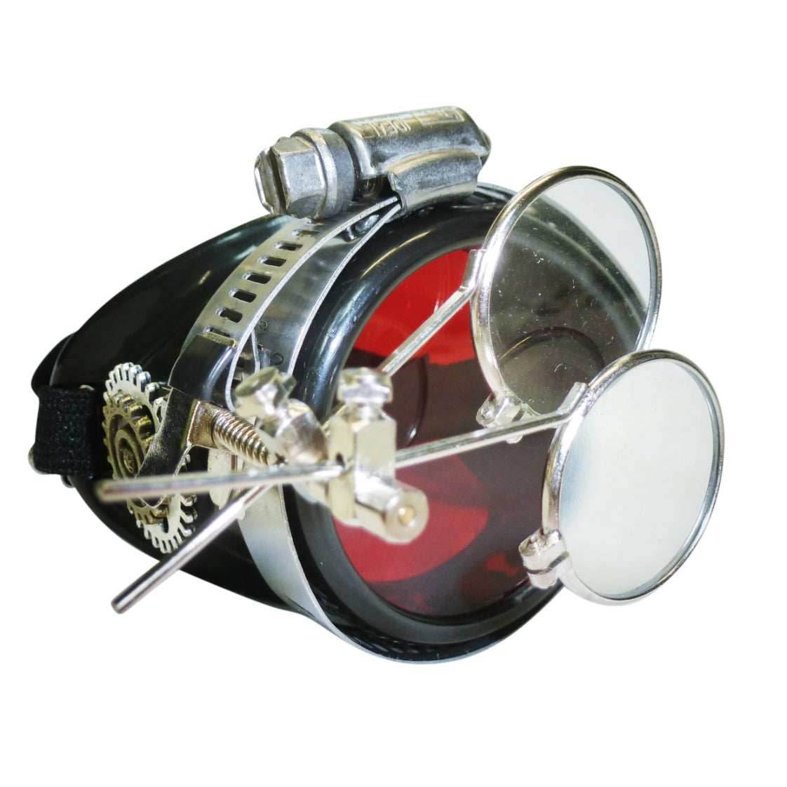 Airship captain pirate eyepatch monocle Rave goggle with magnifying eye loupes - red