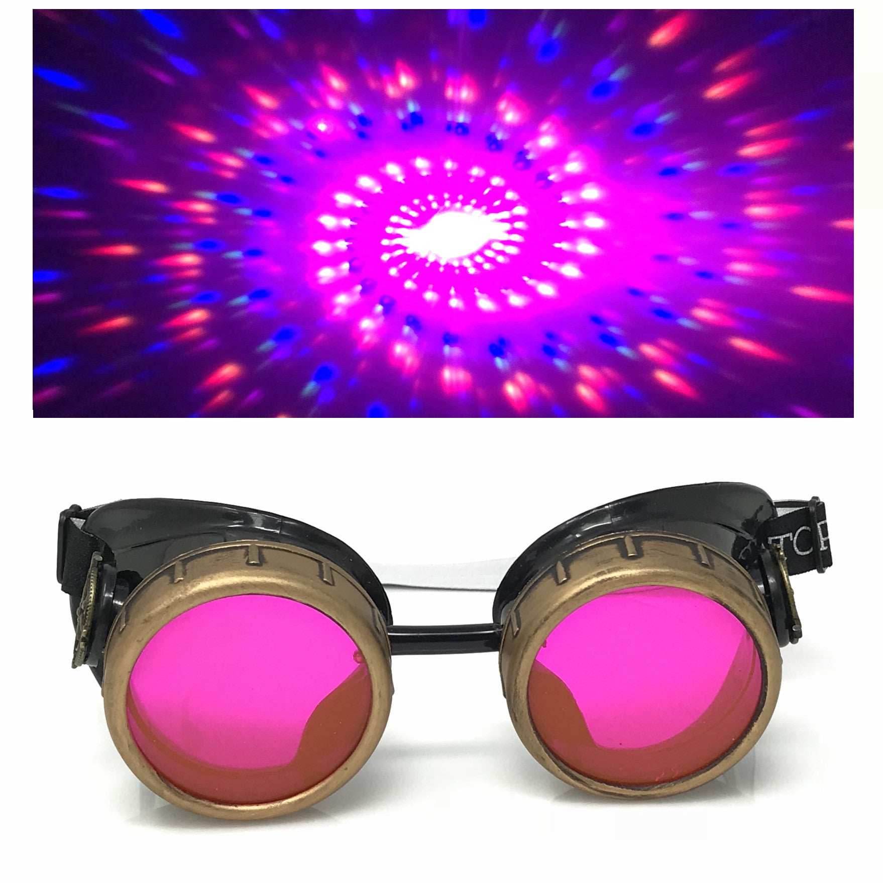 Steampunk Aviator Goggles music festival diffraction lenses - pink