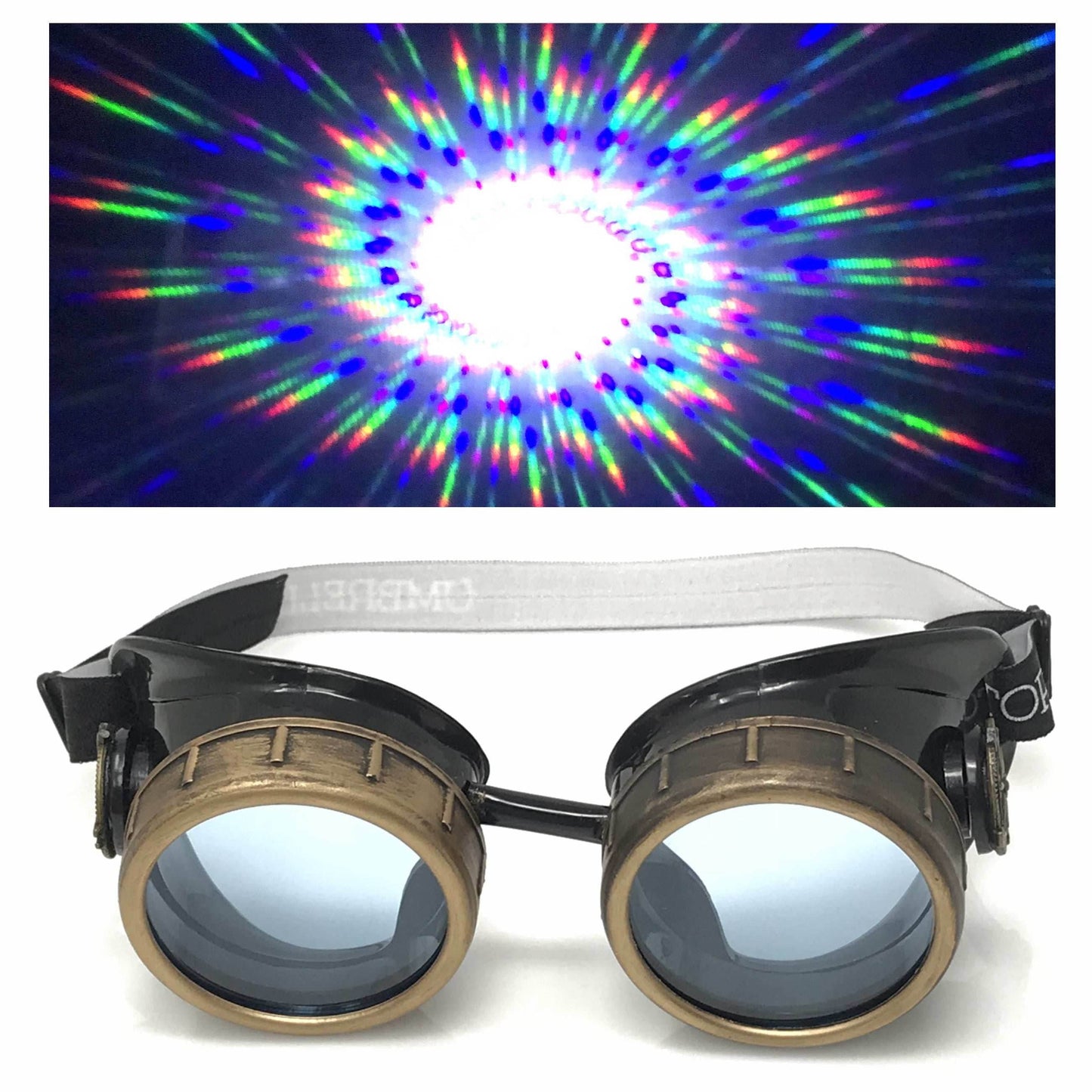Steampunk Aviator Goggles music festival diffraction lenses - sky blue