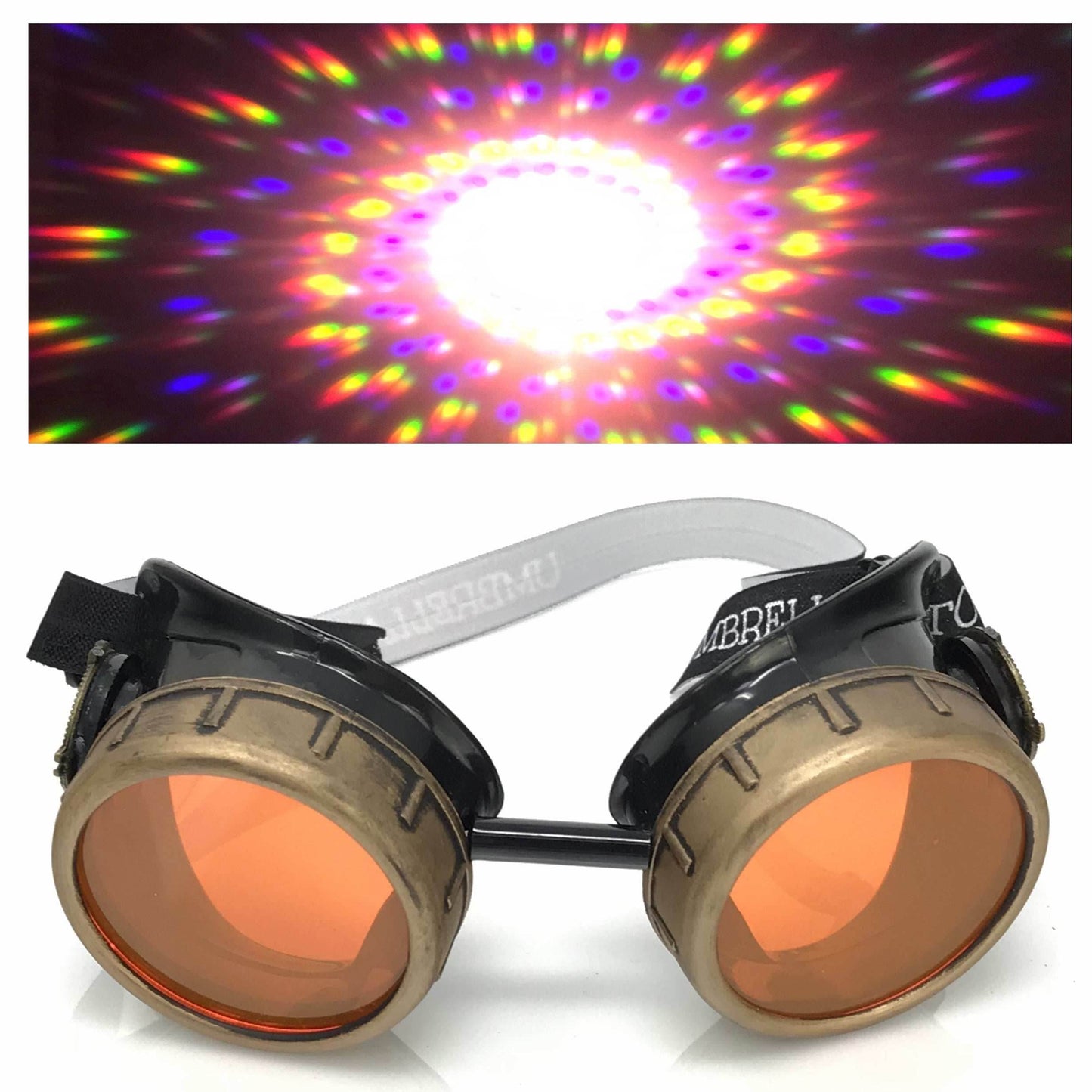 Steampunk Aviator Goggles music festival diffraction lenses - orange