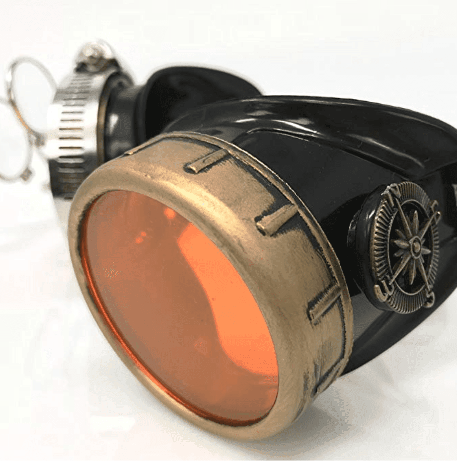 Steampunk Goggles with magnifying loupes UV glow neon orange prism diffraction lenses - 