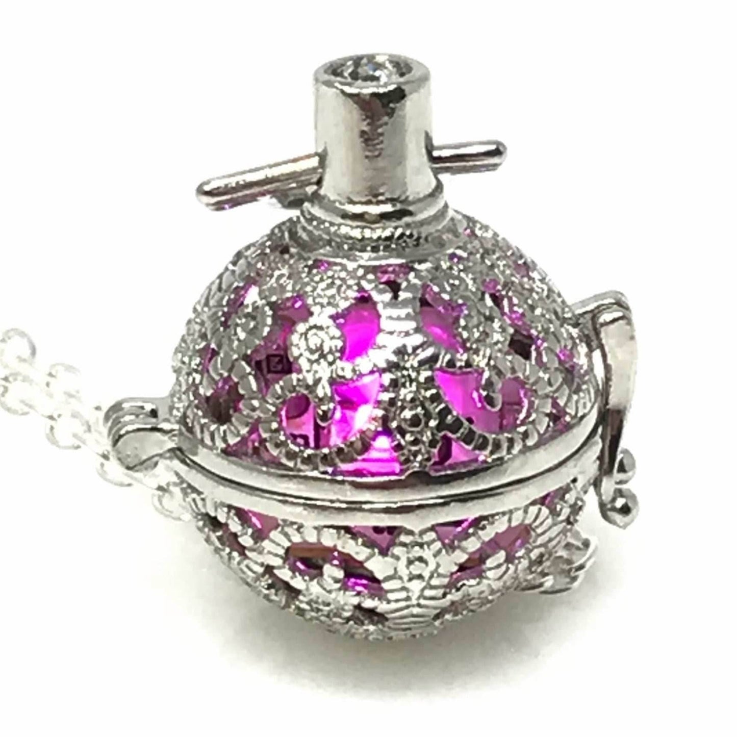 Steampunk fire necklace glow orb necklace - pink