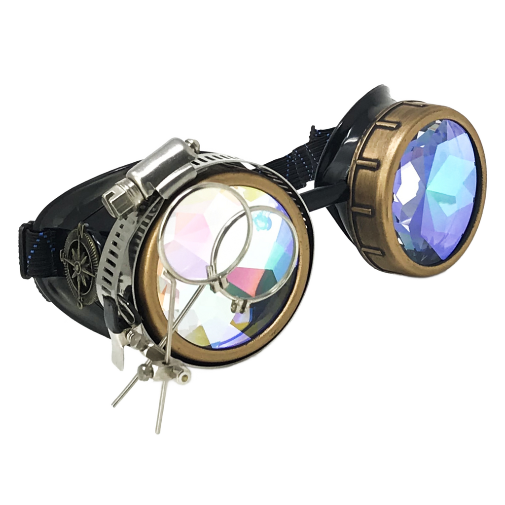 Steampunk Goggles with magnifying loupes UV glow neon orange lenses