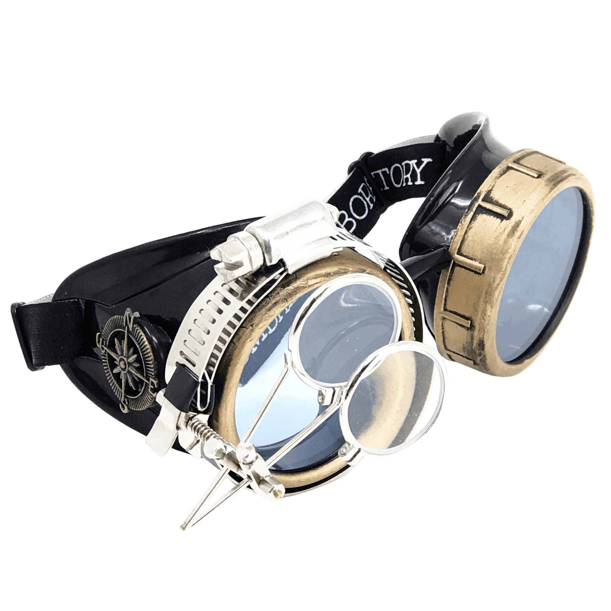 Steampunk Goggles with magnifying loupes light blue lenses - 