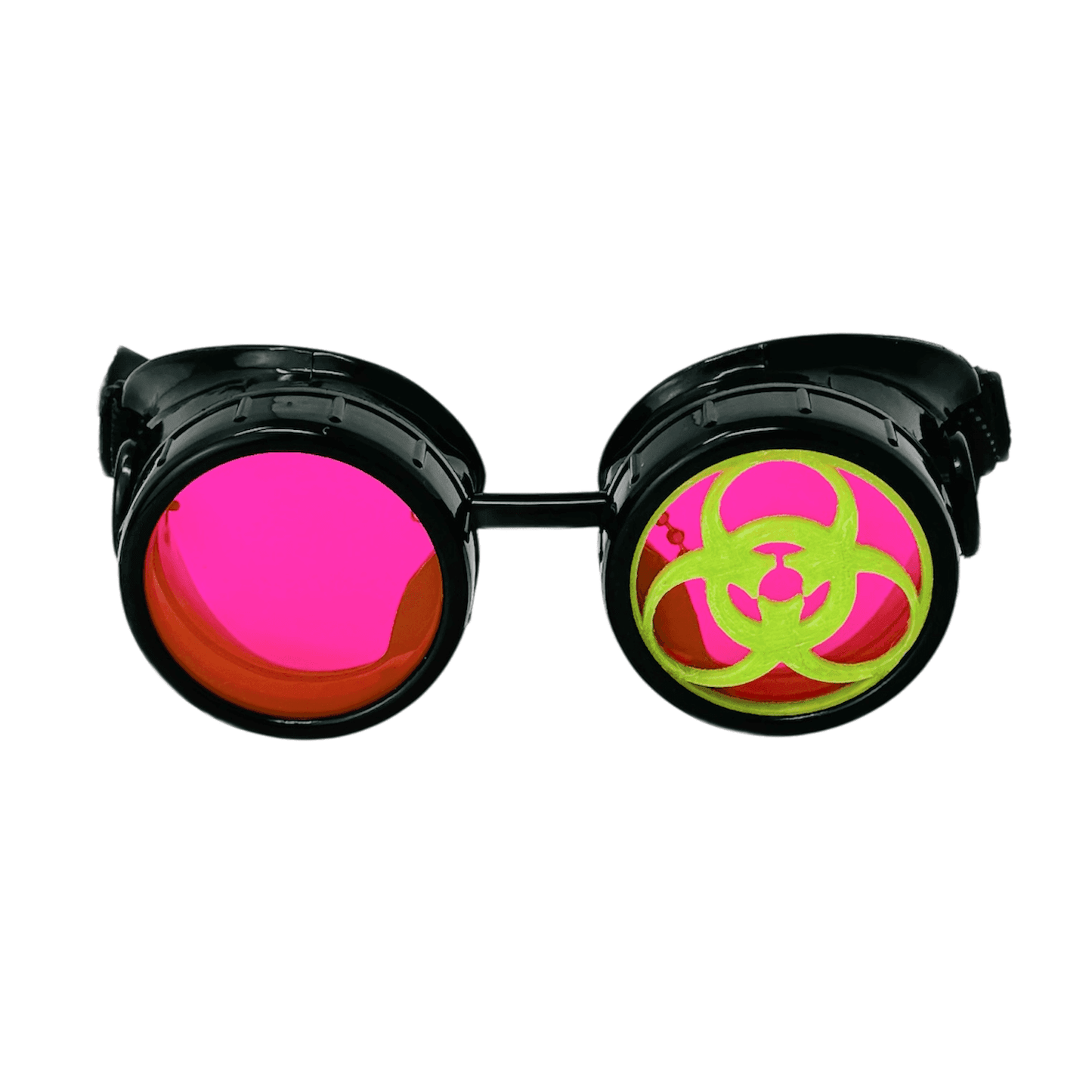 Steampunk Mad Scientist goggles biohazard cosplay glasses neon lenses - neon pink