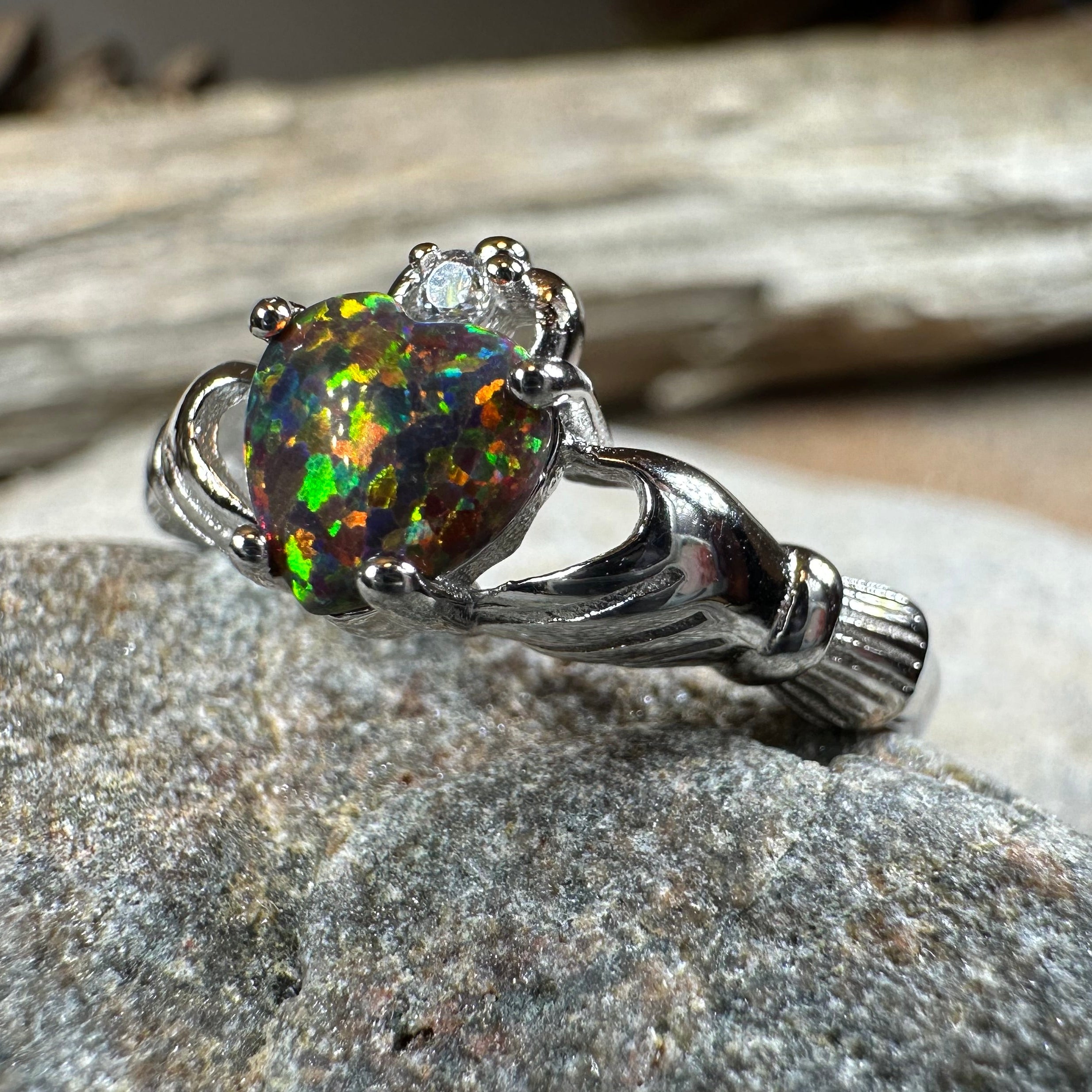 Black Opal Claddagh Ring