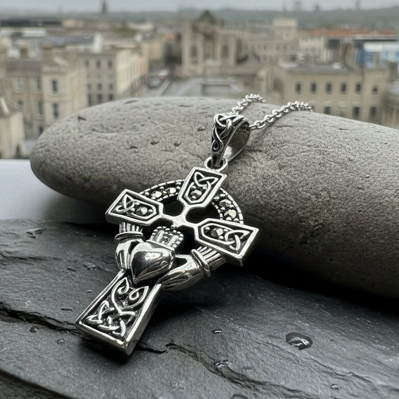 Marcasite Claddagh Cross Necklace