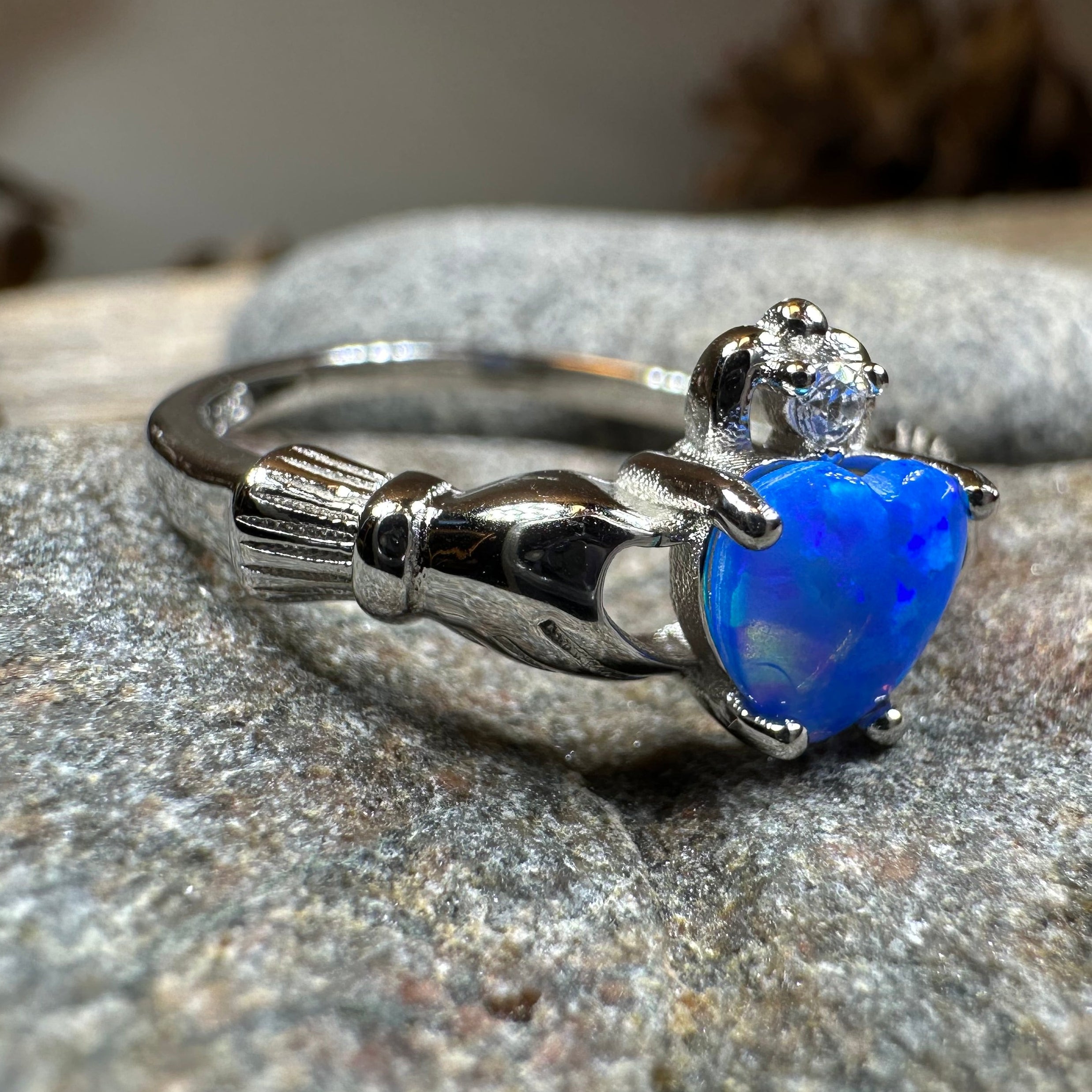 Erline Claddagh Blue Opal Ring